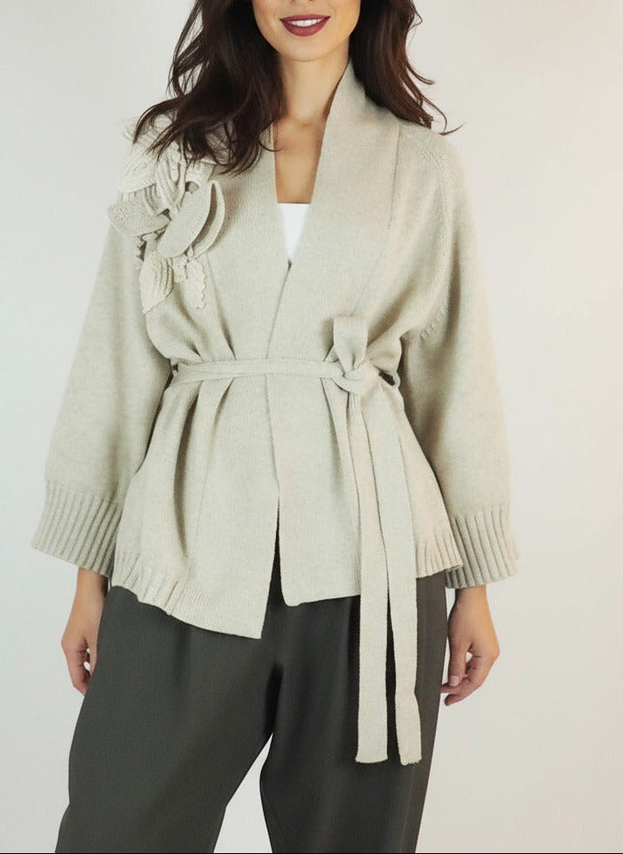 Damen Wickelcardigan mit gestricktem Dekor in Ivory Damen Cardigan Psophia 