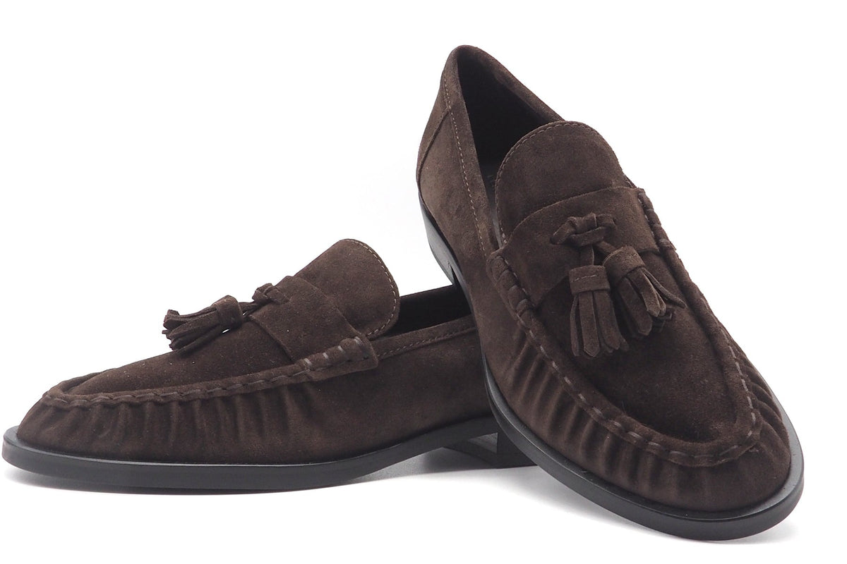 Damenloafer aus Velours in Dunkelbraun mit Mokassin-Naht und Tasseldetails - 2,5 cm Absatz Damen Loafers & Schnürer Kennel & Schmenger 