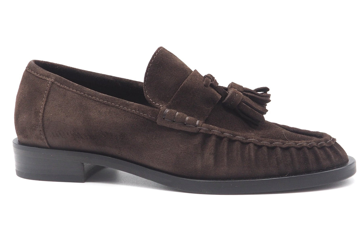 Damenloafer aus Velours in Dunkelbraun mit Mokassin-Naht und Tasseldetails - 2,5 cm Absatz Damen Loafers & Schnürer Kennel & Schmenger 