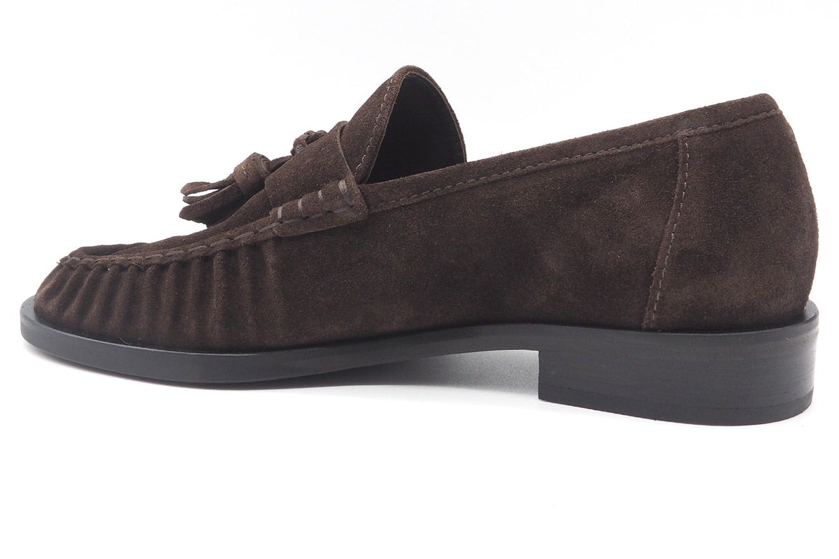 Damenloafer aus Velours in Dunkelbraun mit Mokassin-Naht und Tasseldetails - 2,5 cm Absatz Damen Loafers & Schnürer Kennel & Schmenger 