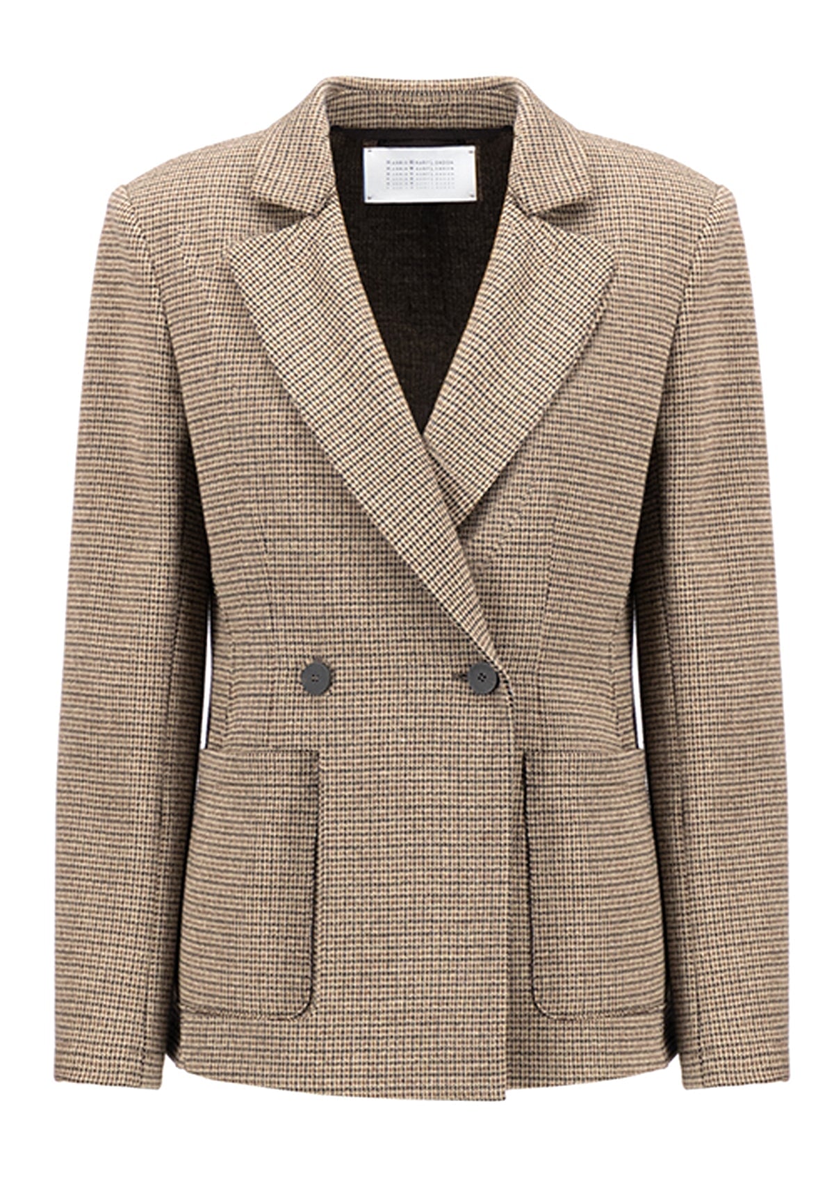 Doppelreihiger Damen Blazer aus Baumwolle & Wolle - Naturfarbig - im Hahnentrittmuster Damen Blazer Harris Wharf London 