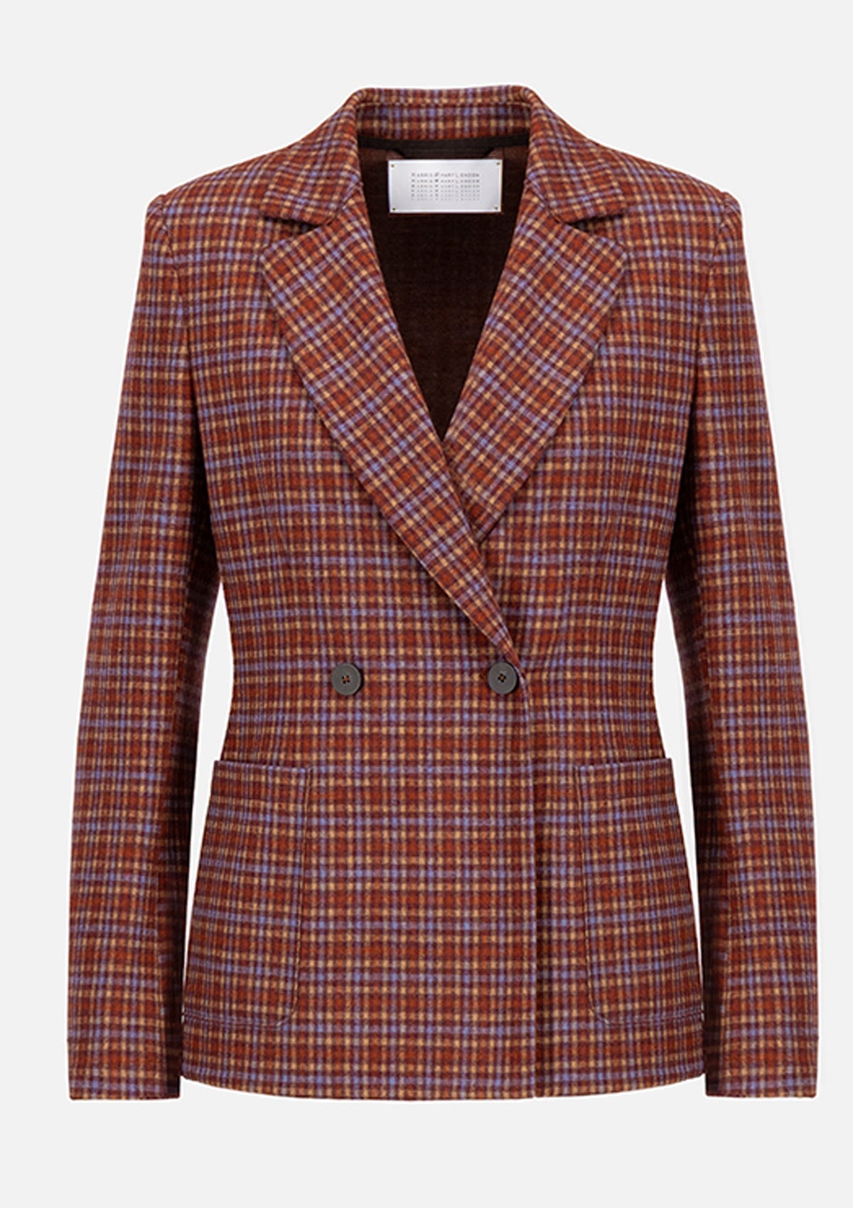 Doppelreihiger karierter Damen Blazer aus Wolle in Braun und Rostbraun Damen Blazer Harris Wharf London 