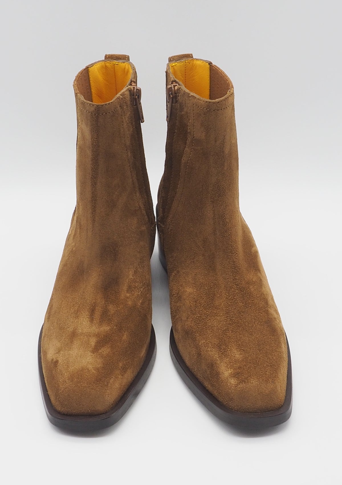 Edler Bootie im Bikerstil in Veloursleder Braun - 5 cm Damen Stiefeletten Mara Bini 