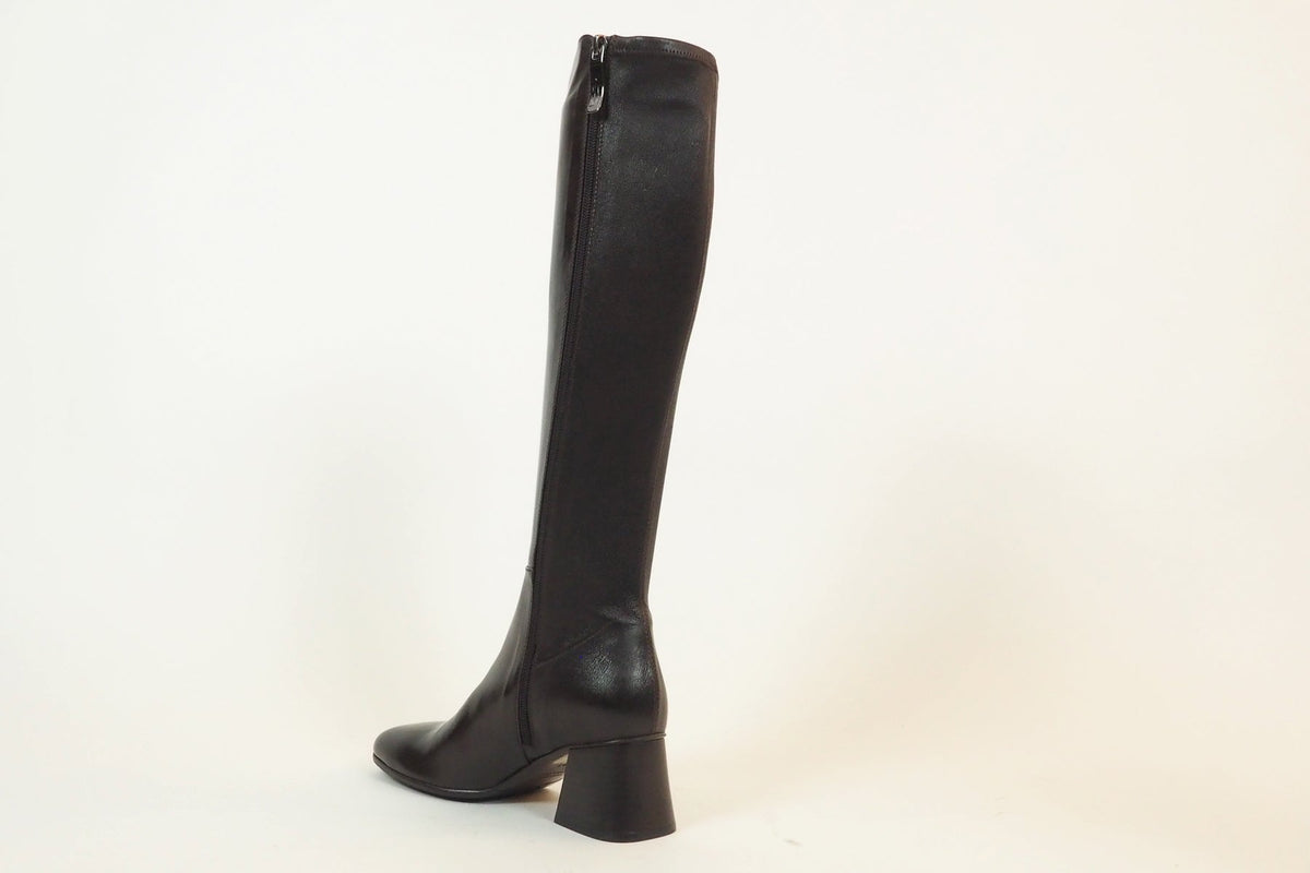 Edler Damenstiefel aus Leder in Dunkelbraun mit Lederstretchschaft - 5 cm Absatz Damen Stiefel Lorenzo Masiero 