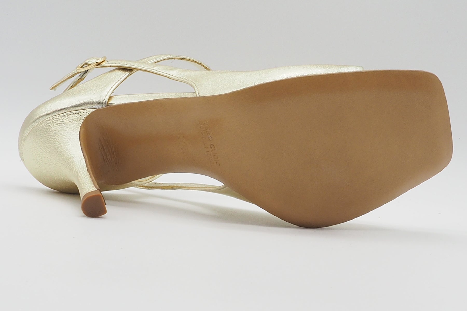 Elegante Damen Sandale mit Ristriemen in Leder Gold - 8 cm Absatz Damen Sandalen Guglielmo Rotta 