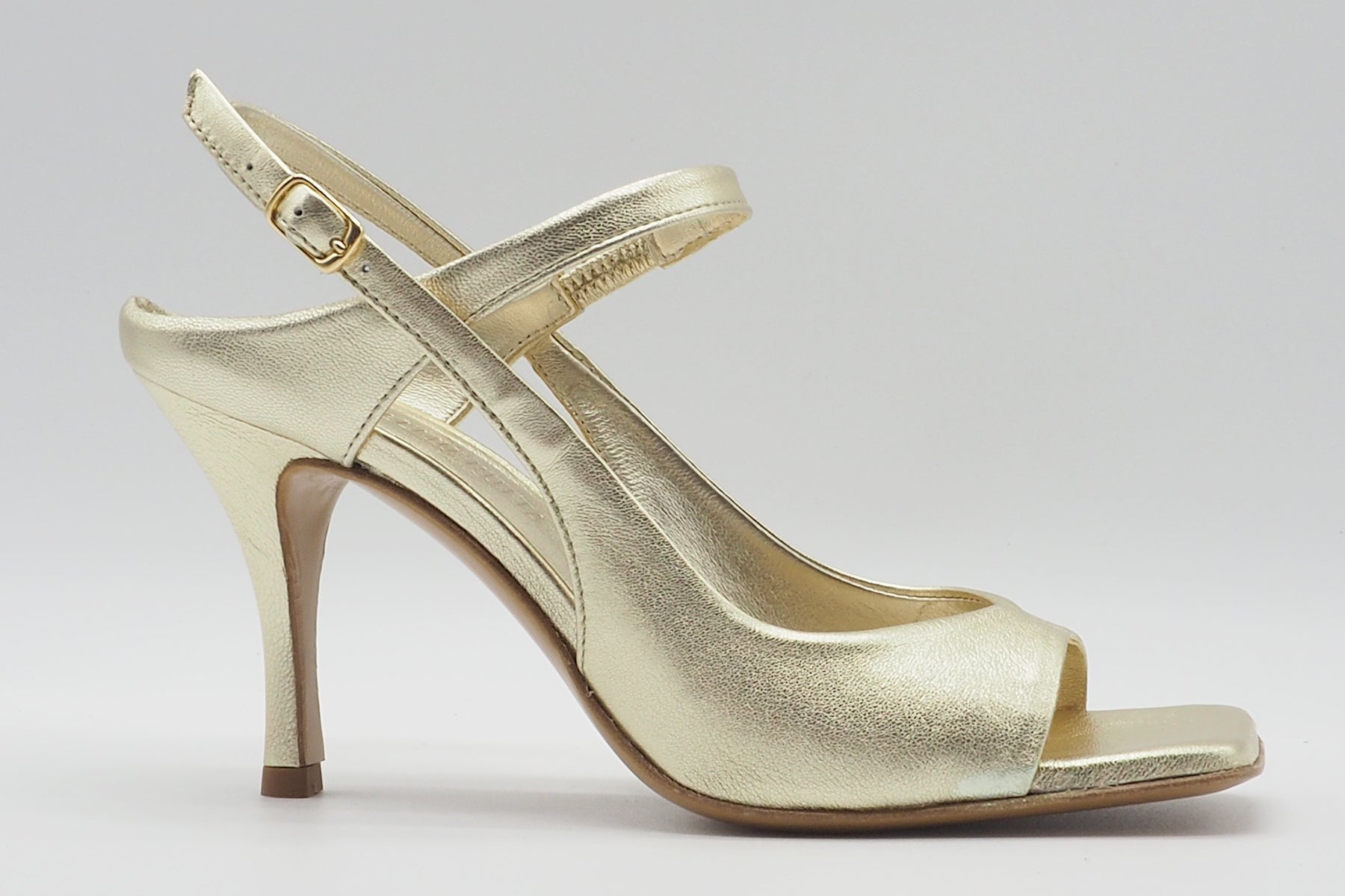 Elegante Damen Sandale mit Ristriemen in Leder Gold - 8 cm Absatz Damen Sandalen Guglielmo Rotta 