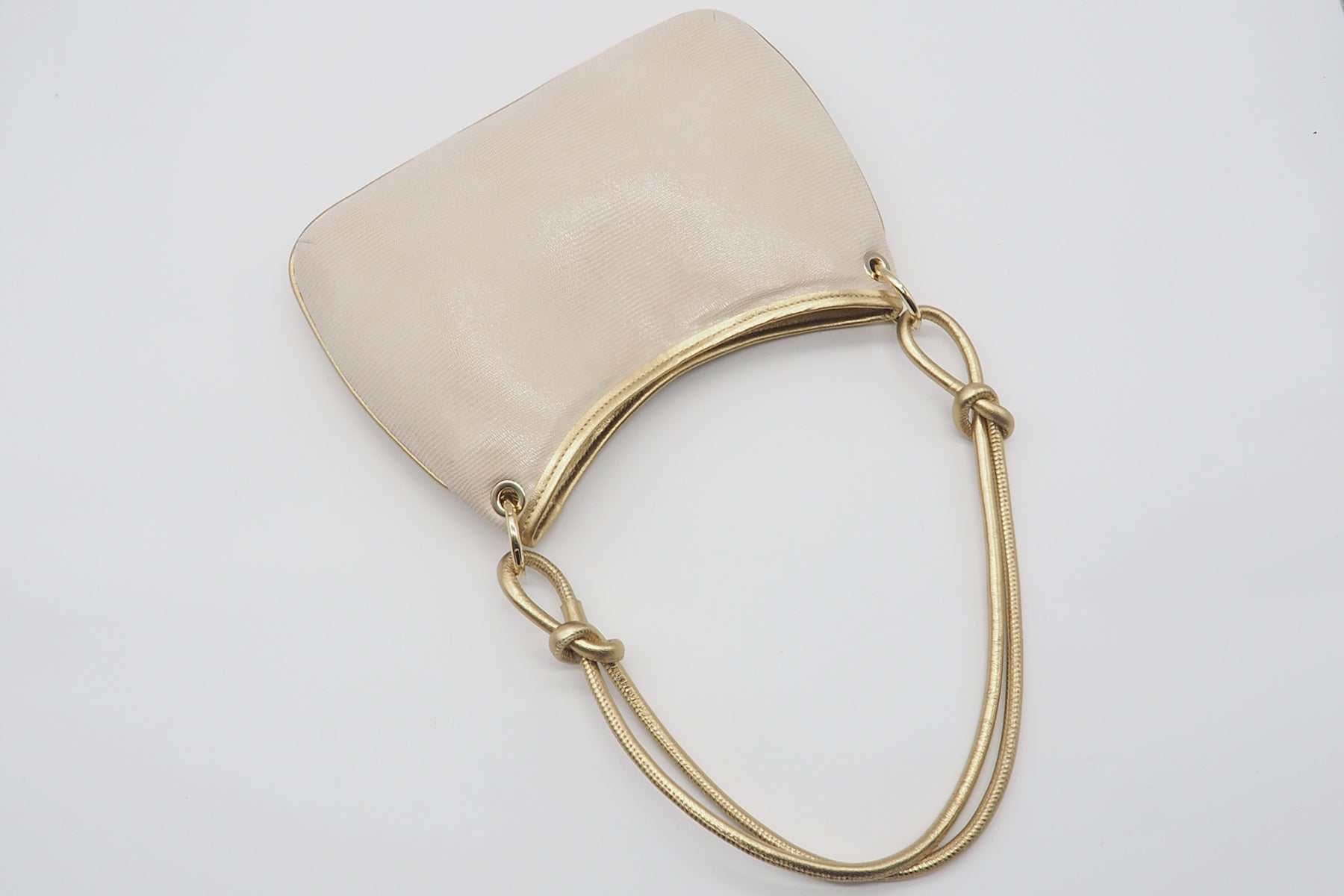 Elegante Damen Schultertasche aus Nubuk in Beige & Goldfarbigem Metallicleder - Lorca Taschen Crossbody & Schultertasche Chie Mihara 