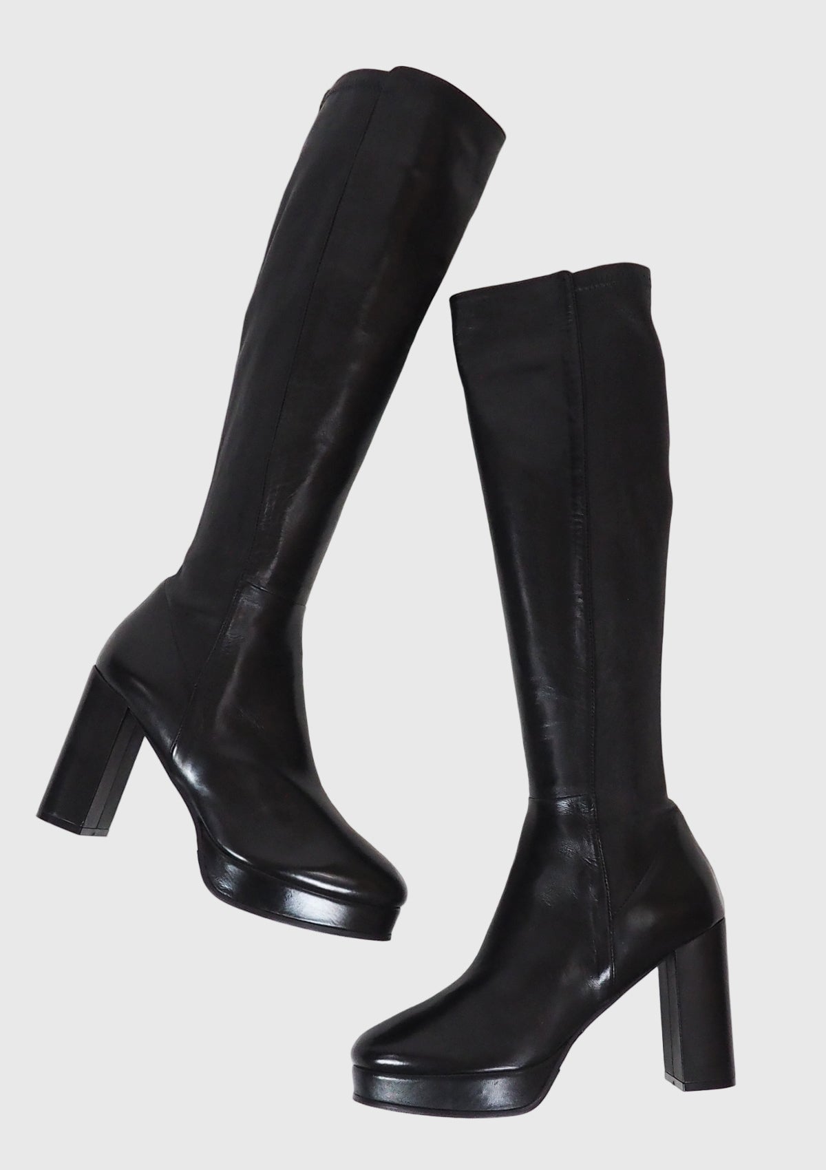 Eleganter Damen Plateustiefel aus Nappalederstretch in Schwarz - Absatz 10 cm Damen Stiefel Lorenzo Masiero 