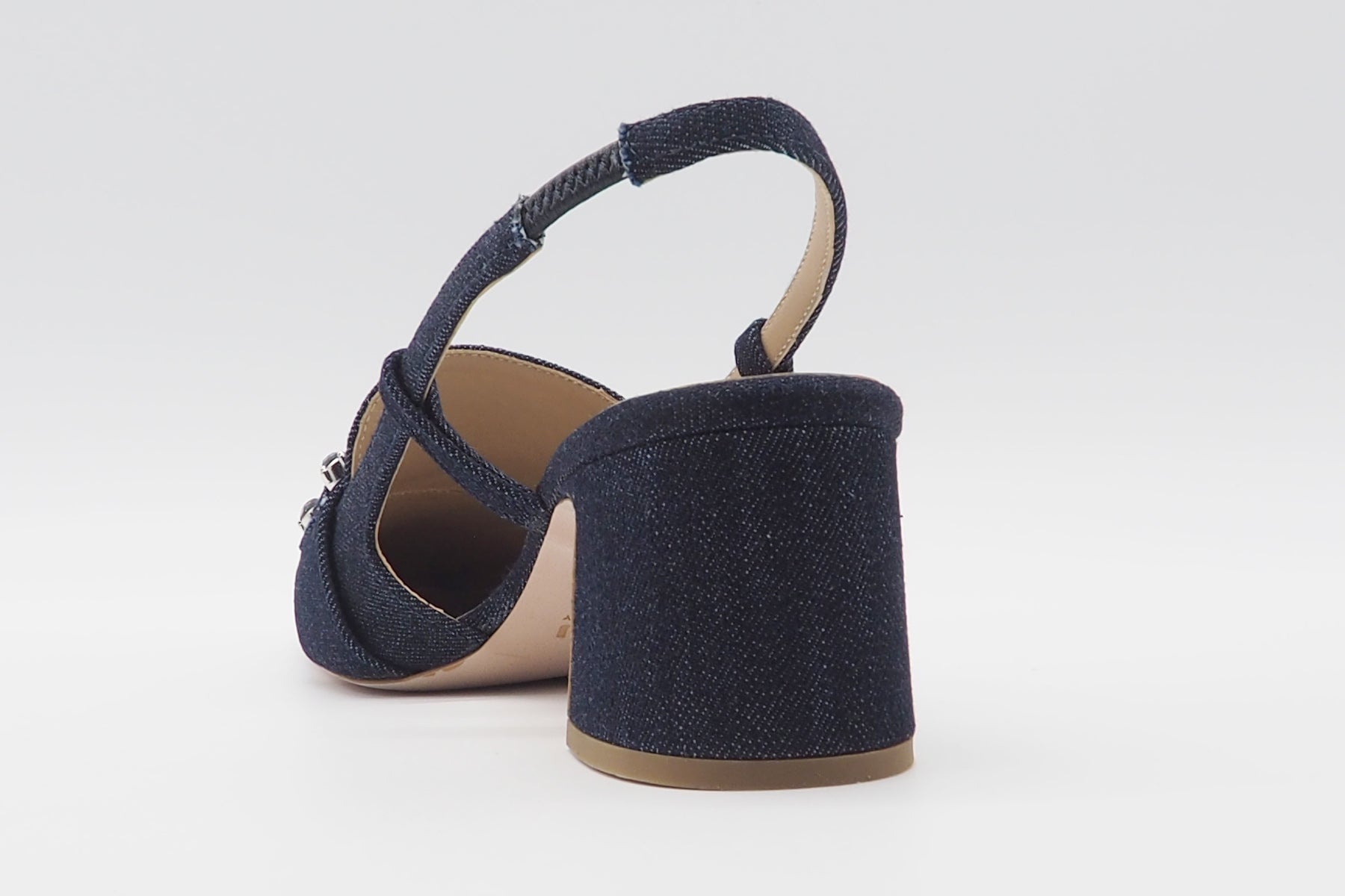 Eleganter Damen Sling aus Denim in Blau mit Strassspange Damen Pumps & Slings Frau 