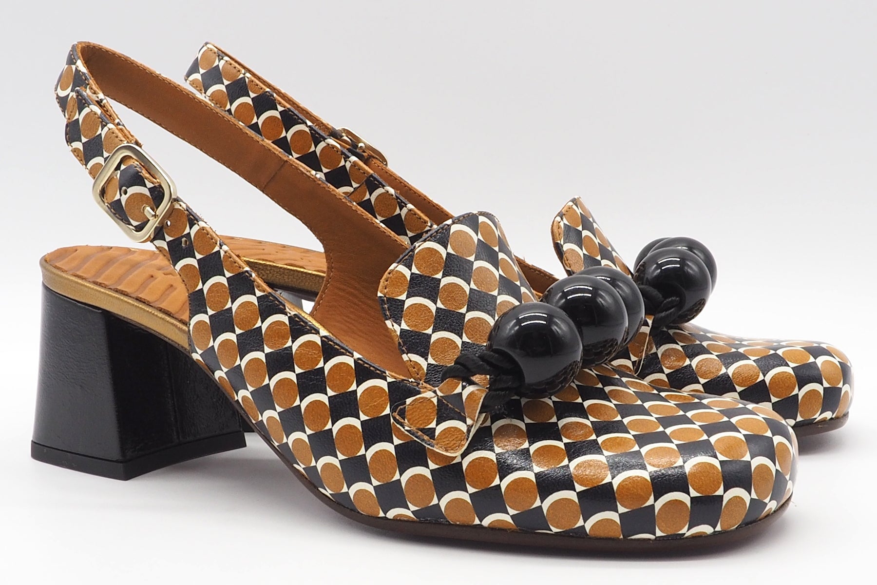 Extravaganter Damen Sling aus graphisch bedrucktem Leder im Retrostil - Absatz 6cm Damen Pumps & Slings Chie Mihara 