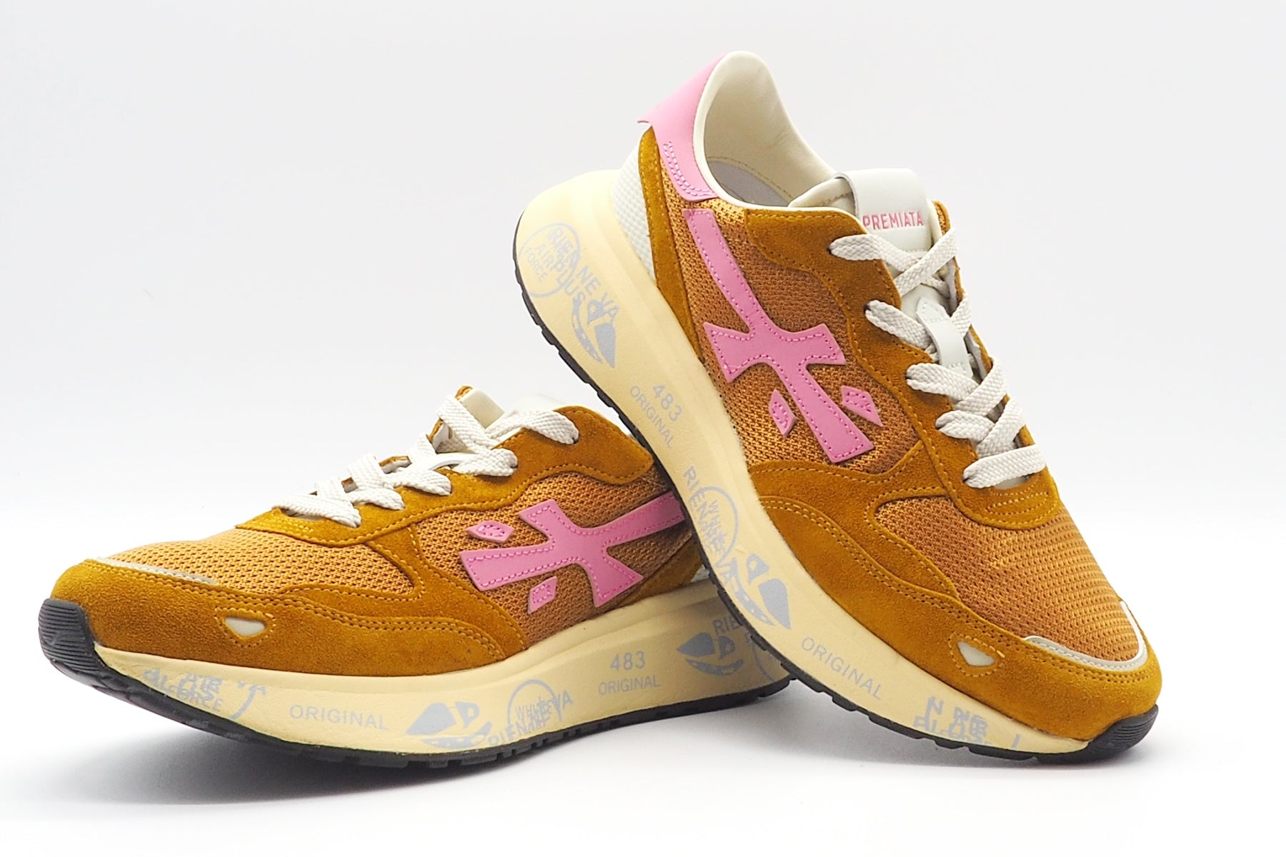 Extravaganter Damen Sneaker aus Velours & Mesh in Orange & Rosa - Lauryn Damen Sneaker Premiata 