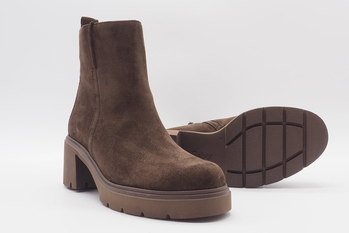 Feminine Damen Stiefelette aus Veloursleder in Braun mit Trotteurabsatz Damen Stiefeletten Gabor 