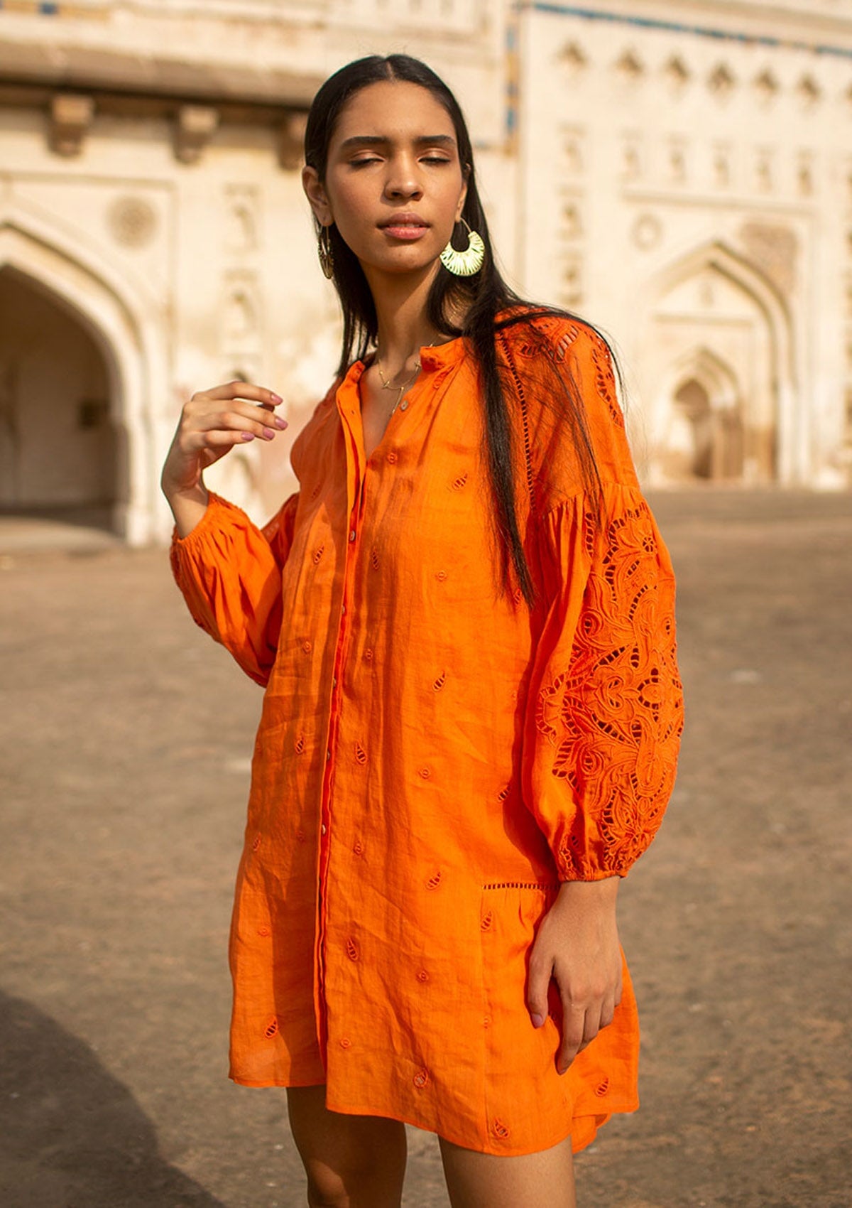 Fließendes Damen Sommerkleid in Orange mit Stickerei - Sunshine Babe Damen Kleid Scarlett Poppies 