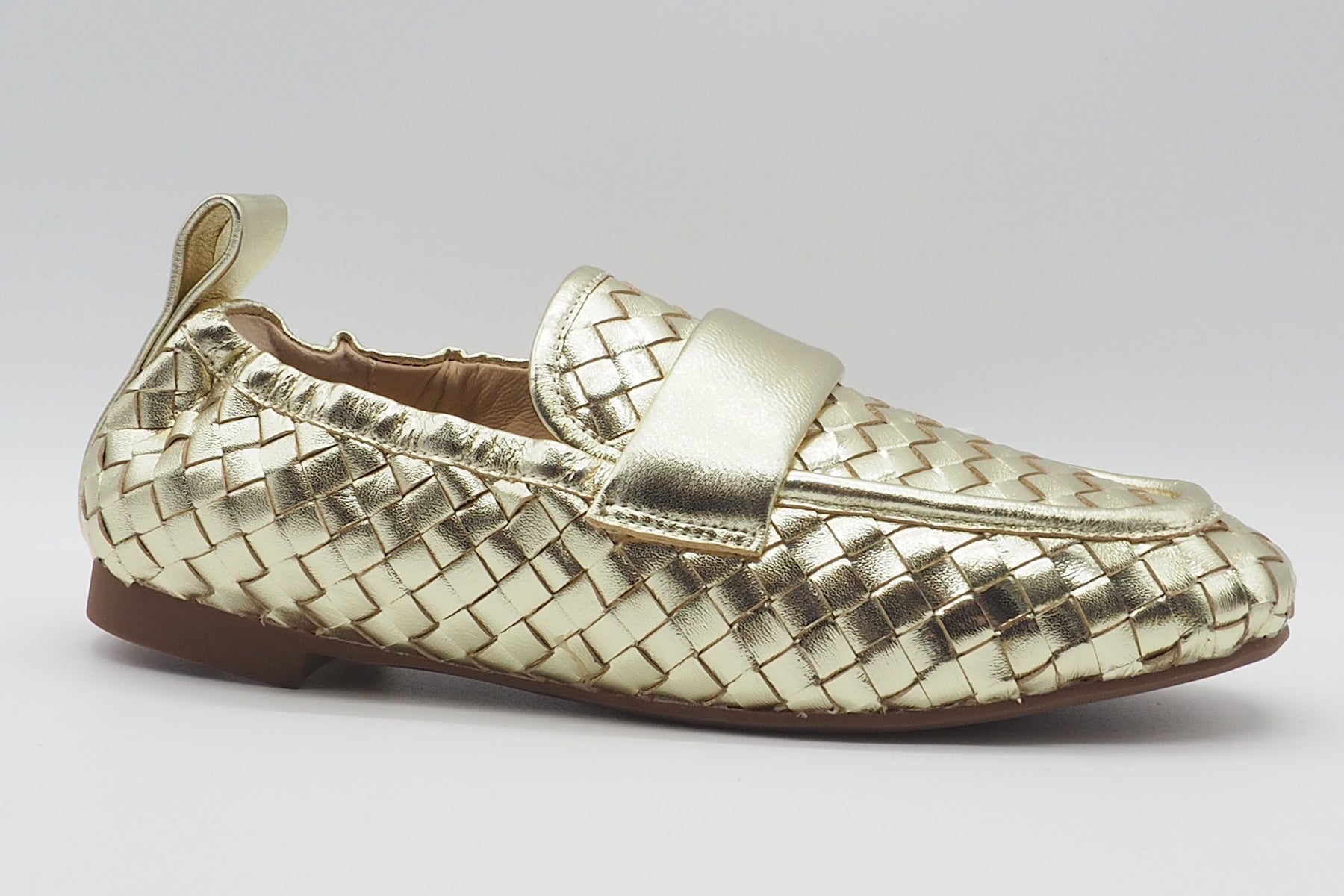 Geflochtener Damen Loafer aus Leder in Gold - 1,5 cm Absatz Damen Loafers & Schnürer Massimo Santini 