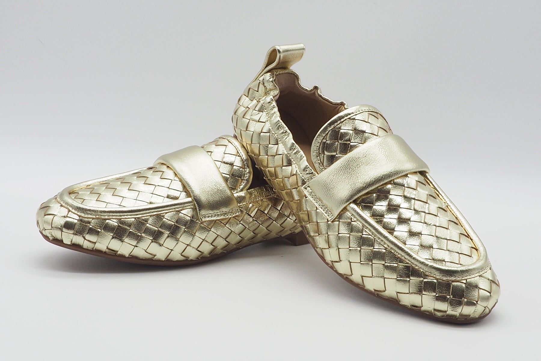 Geflochtener Damen Loafer aus Leder in Gold - 1,5 cm Absatz Damen Loafers & Schnürer Massimo Santini 
