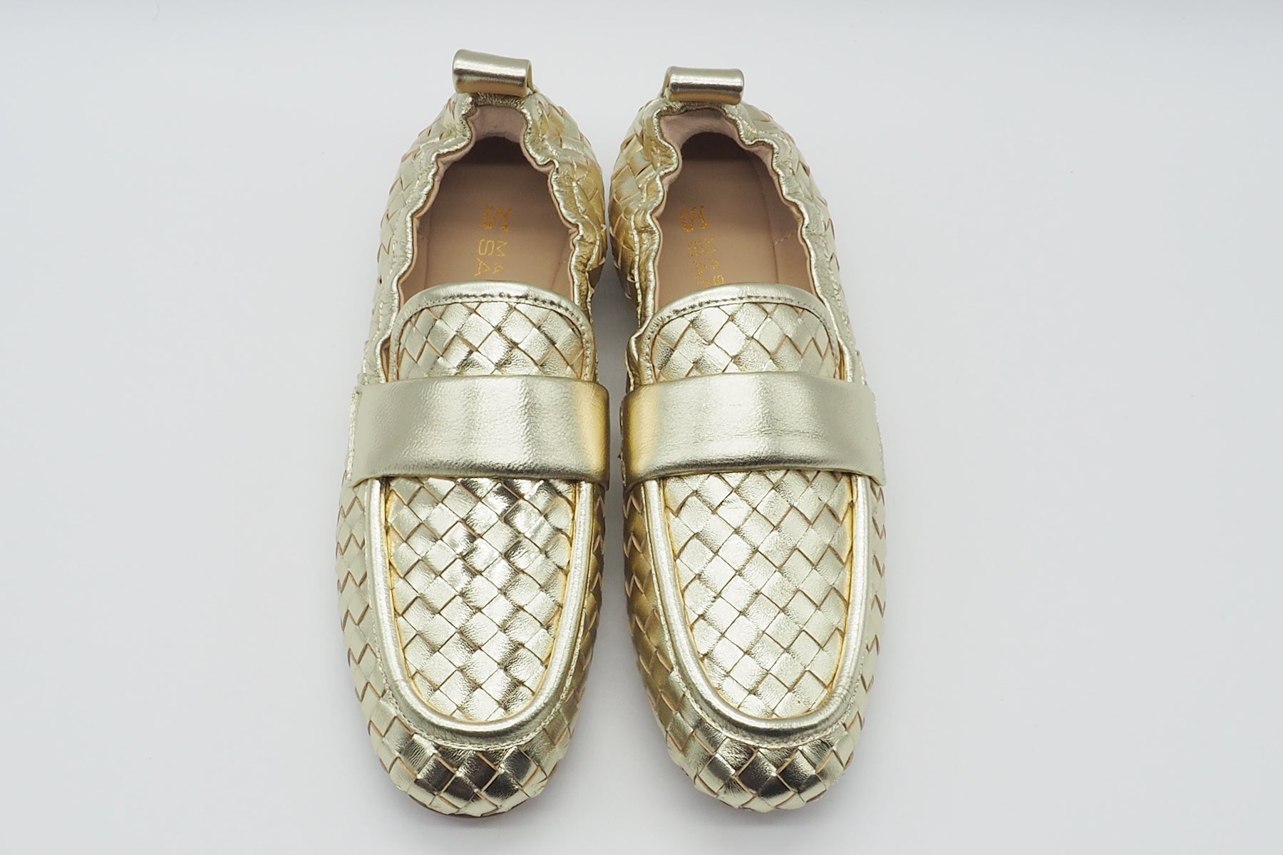 Geflochtener Damen Loafer aus Leder in Gold - 1,5 cm Absatz Damen Loafers & Schnürer Massimo Santini 