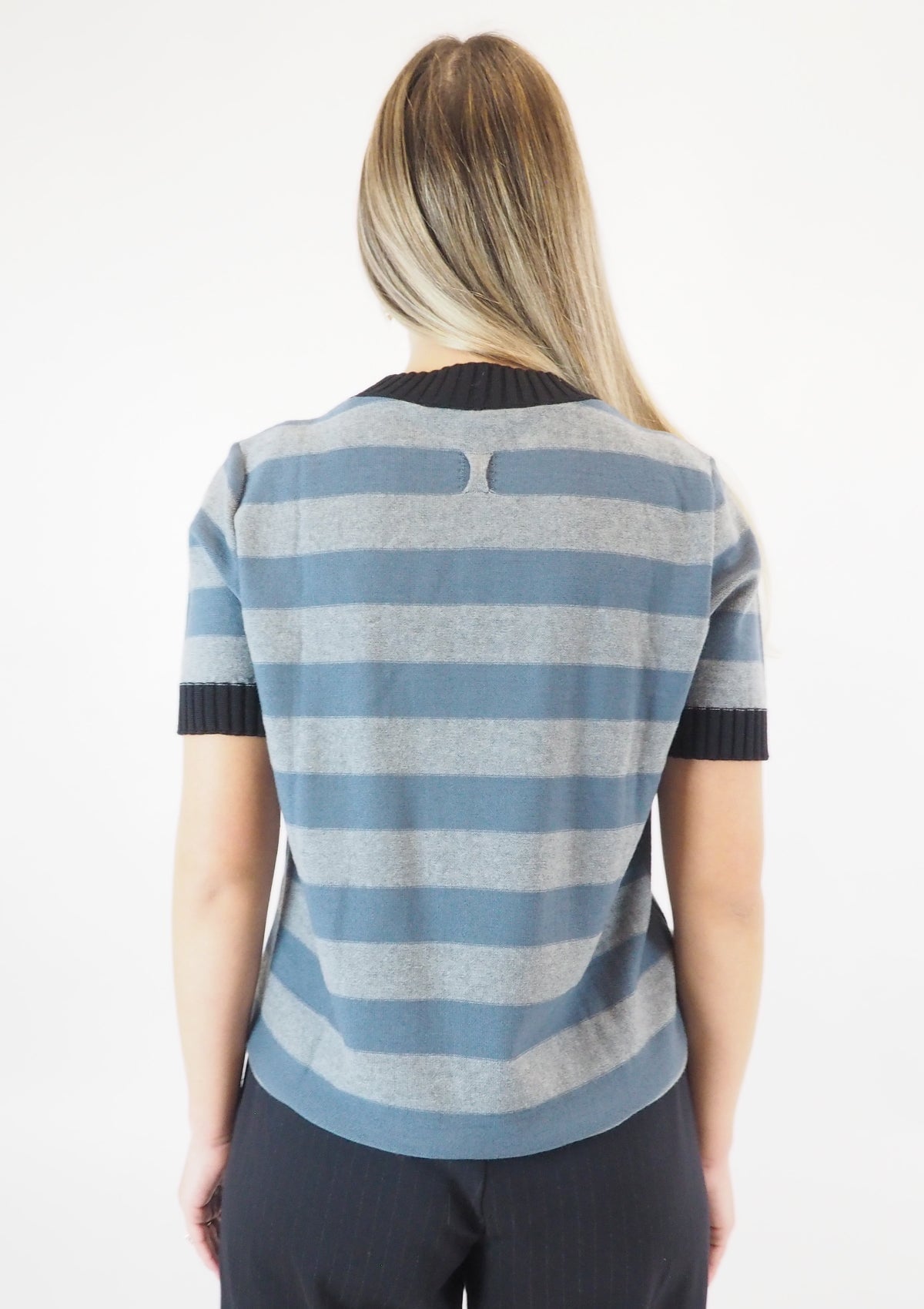 Gestreifter Damenpullover aus Schurwolle in Blau Damen Ready to wear Fashion Hannes Roether 