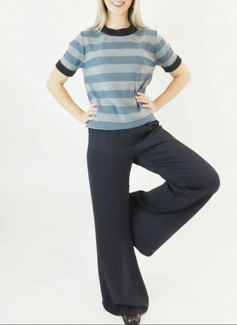 Gestreifter Damenpullover aus Schurwolle in Blau Damen Ready to wear Fashion Hannes Roether 