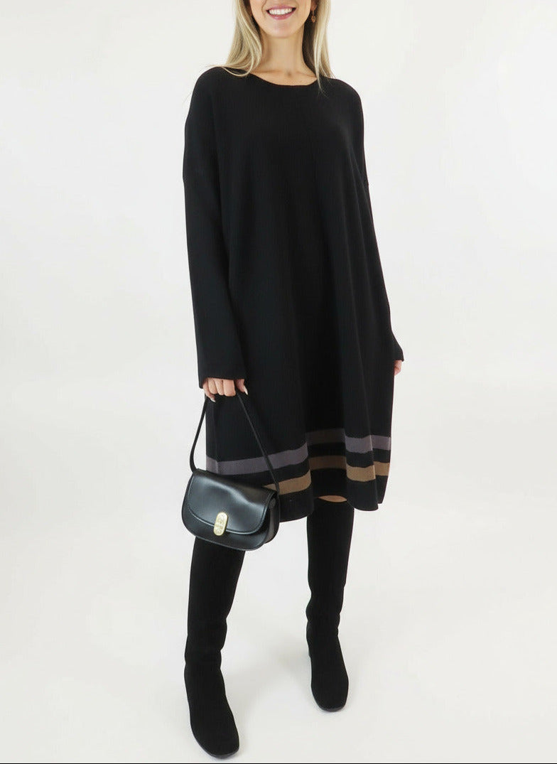 Gestreiftes Strickkleid aus Schurwolle in Schwarz Damen Ready to wear Fashion Hannes Roether 