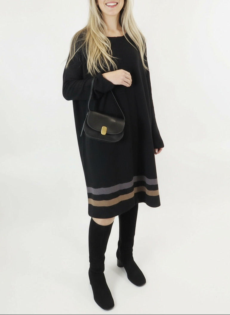 Gestreiftes Strickkleid aus Schurwolle in Schwarz Damen Ready to wear Fashion Hannes Roether 