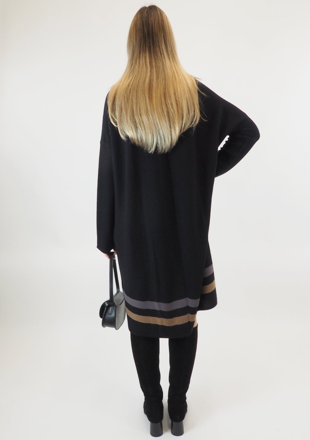 Gestreiftes Strickkleid aus Schurwolle in Schwarz Damen Ready to wear Fashion Hannes Roether 