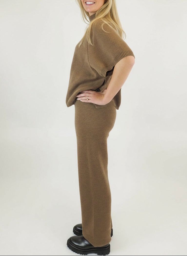 Gestrickte Damenhose aus Schurwolle in Braun Damen Ready to wear Fashion Hannes Roether 