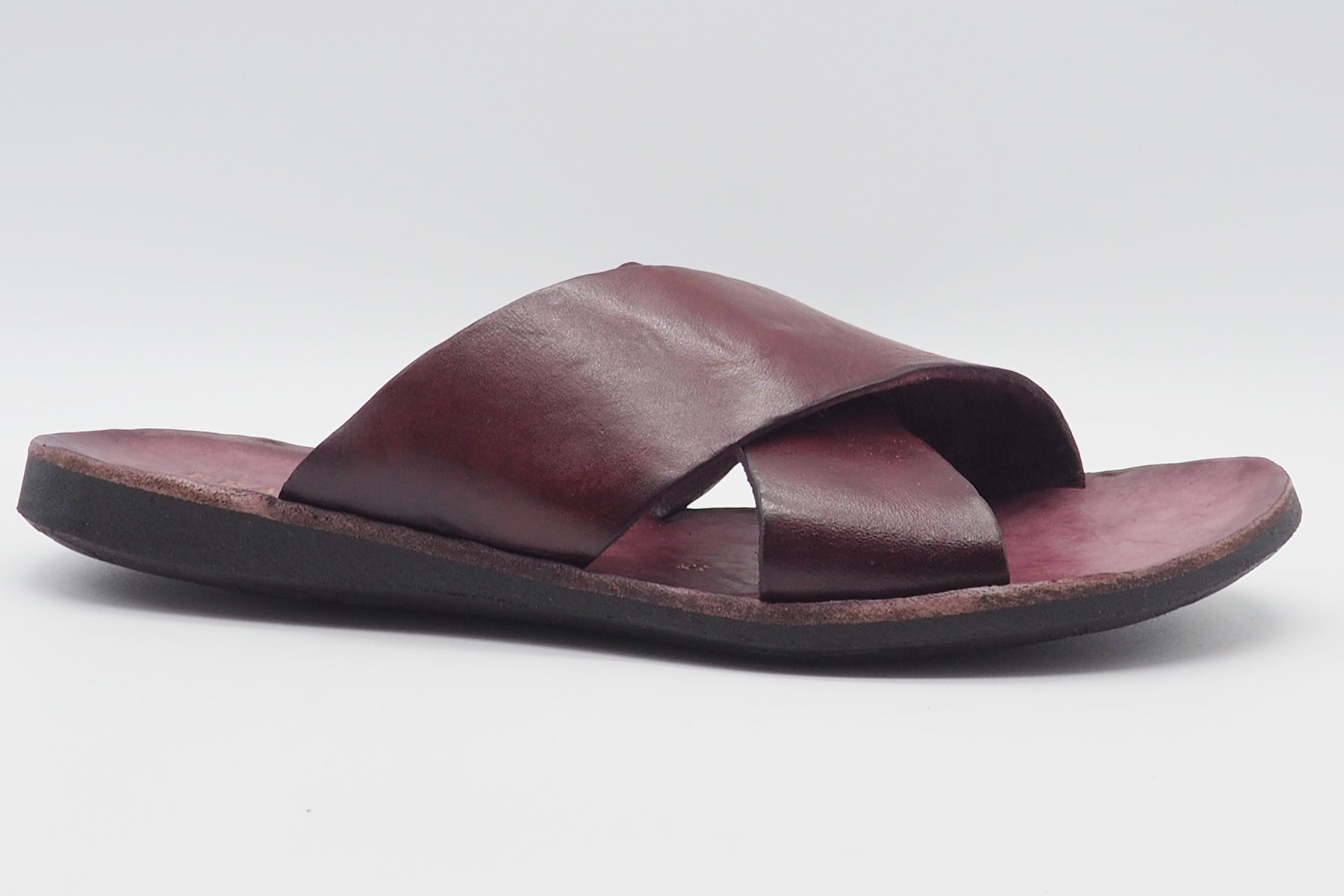 Hand gearbeiteter Damen Pantolette aus Naturleder in Bordeaux Damen Mules & Sabots Brador 