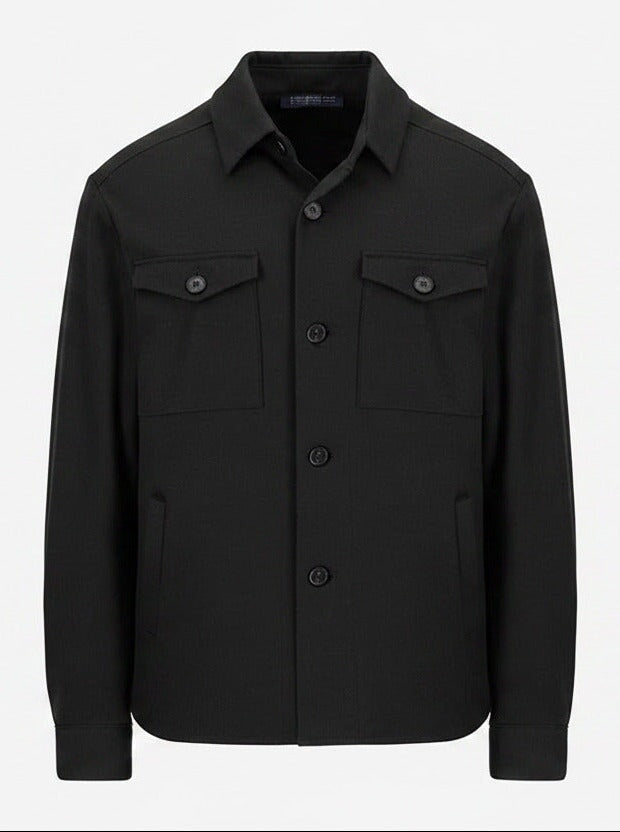 Herren Overshirt aus extra feiner Merinowolle in Schwarz mit Taschen Herren Blazer Harris Wharf London 