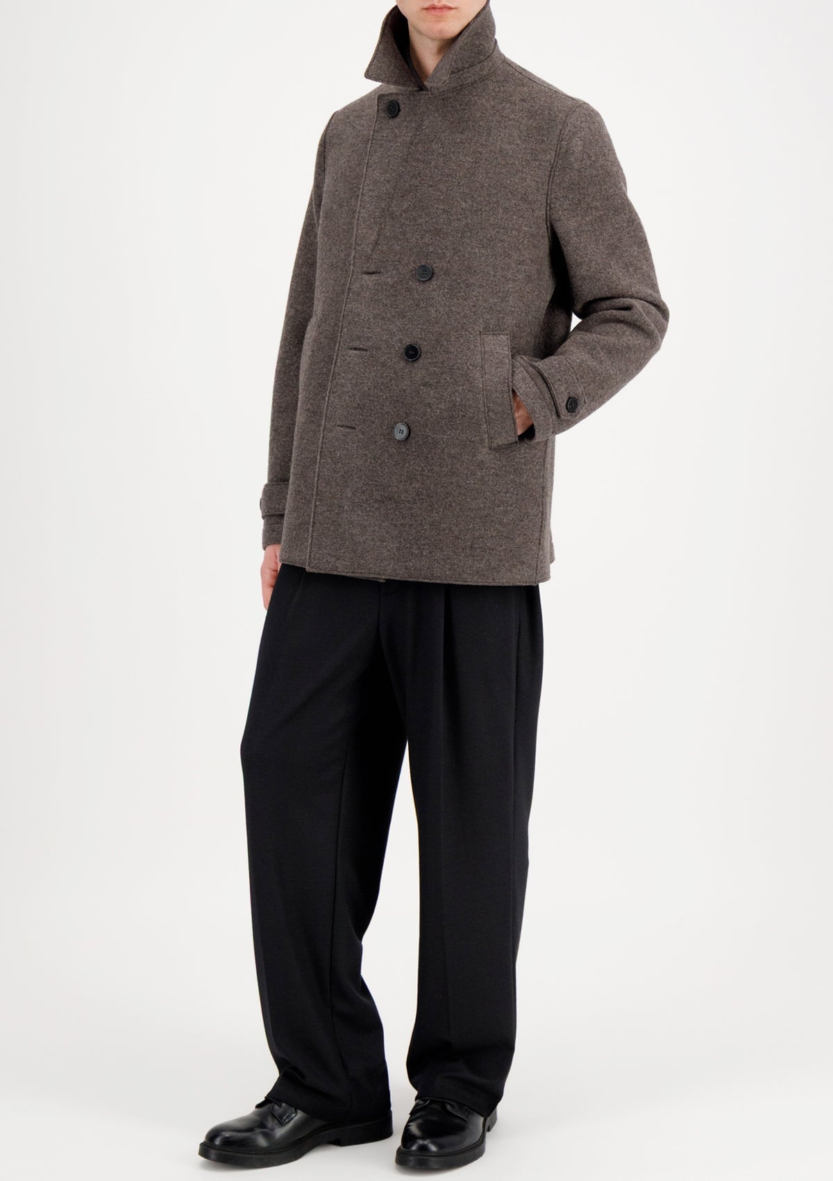 Herren Peacoat aus gekochter Wolle in Braun meliert Herren Mantel Harris Wharf London 