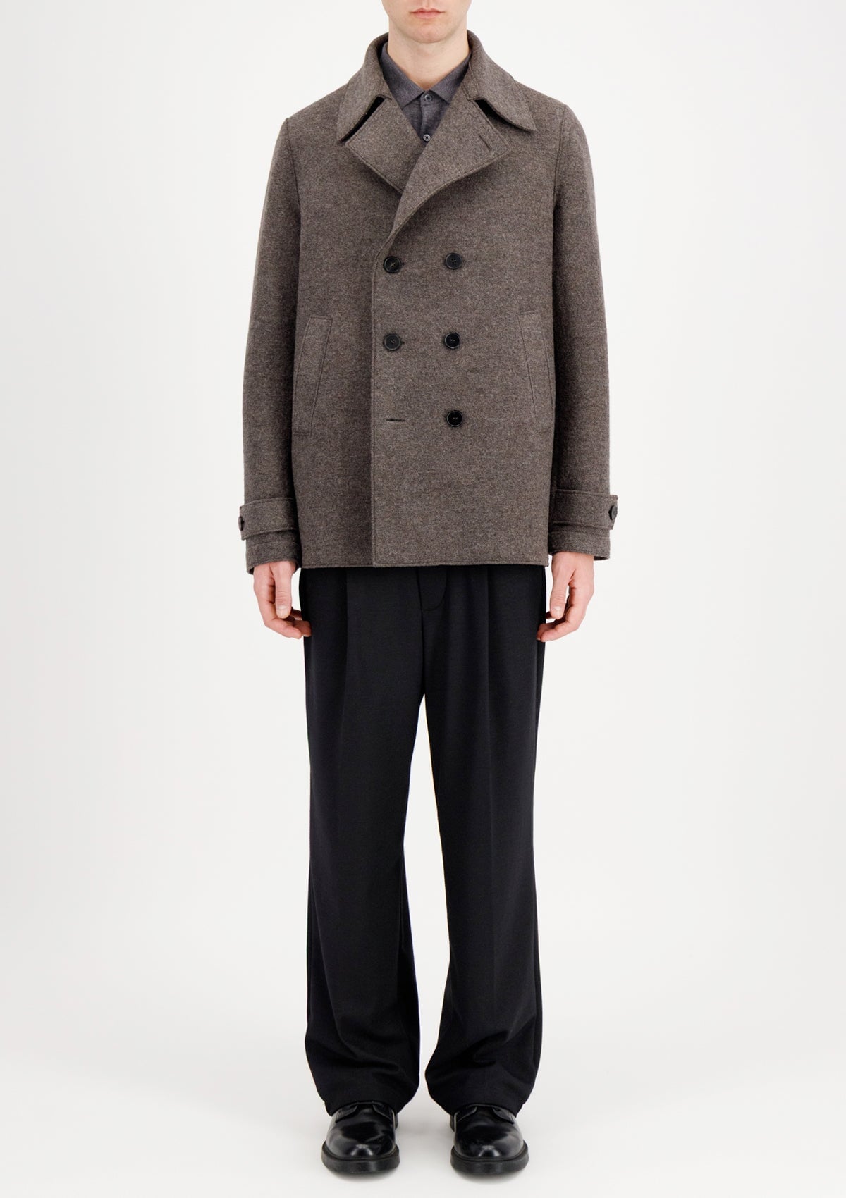 Herren Peacoat aus gekochter Wolle in Braun meliert Herren Mantel Harris Wharf London 