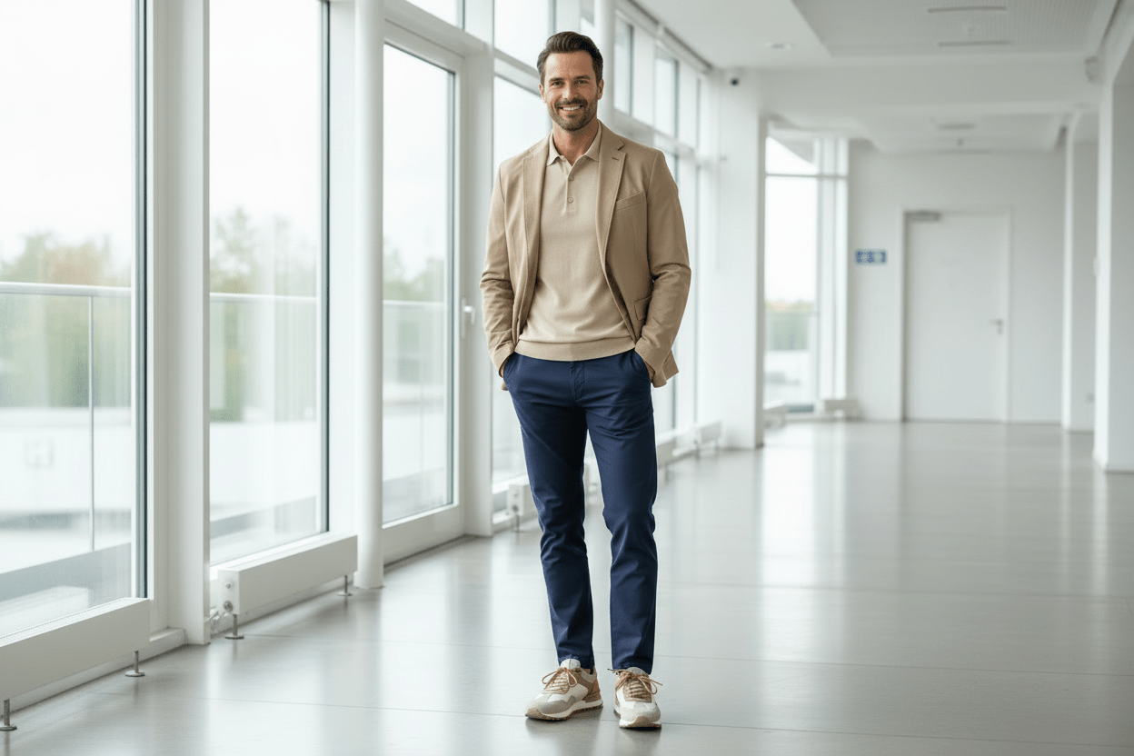 Herren Sneaker in Running Style aus Leder in Beige & Weiss Herren Sneaker Ambitious 