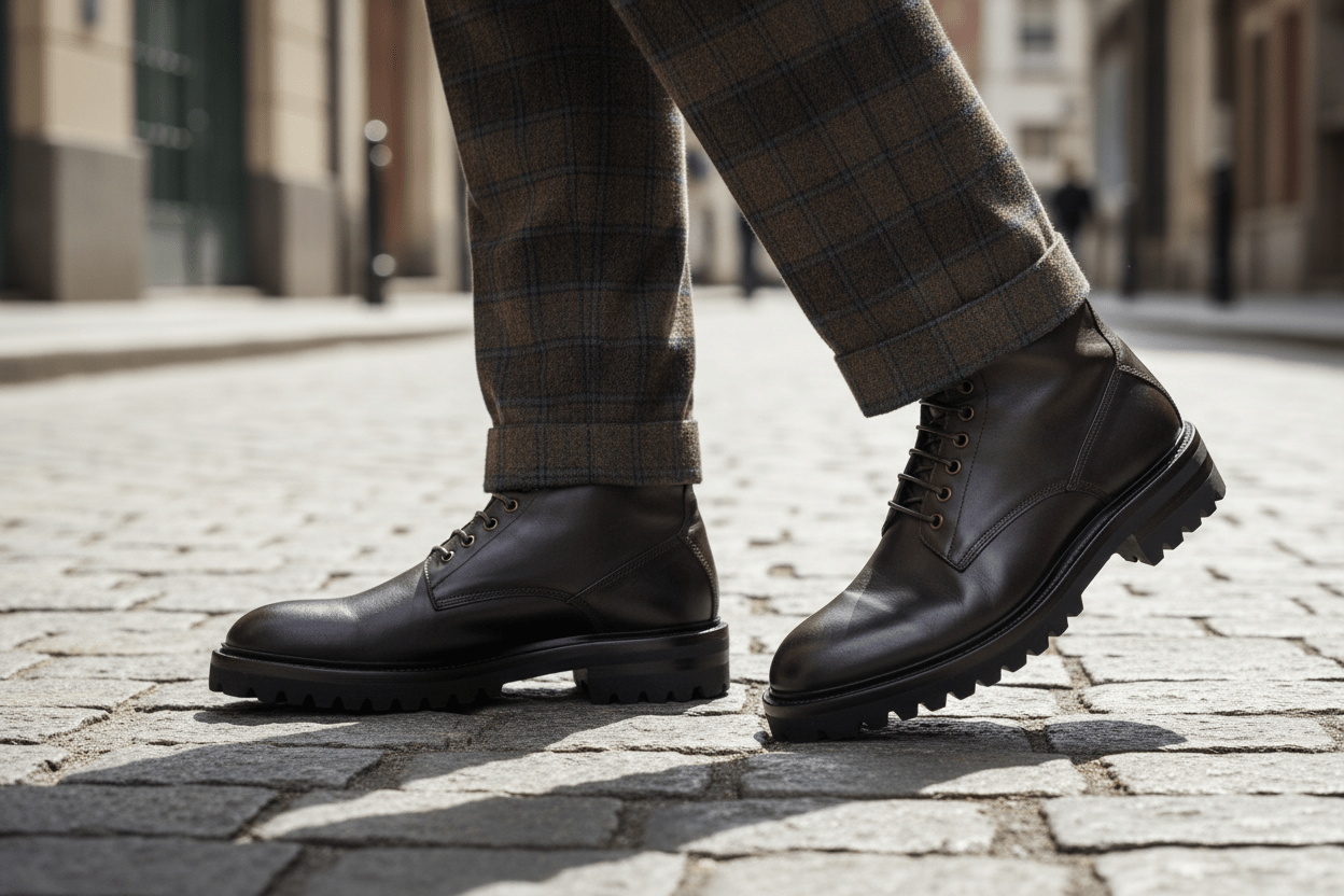 Herren Stiefeletten aus geöltem Leder in Dunkelbraun mit Reissverschluss Herren Stiefeletten Corvari 