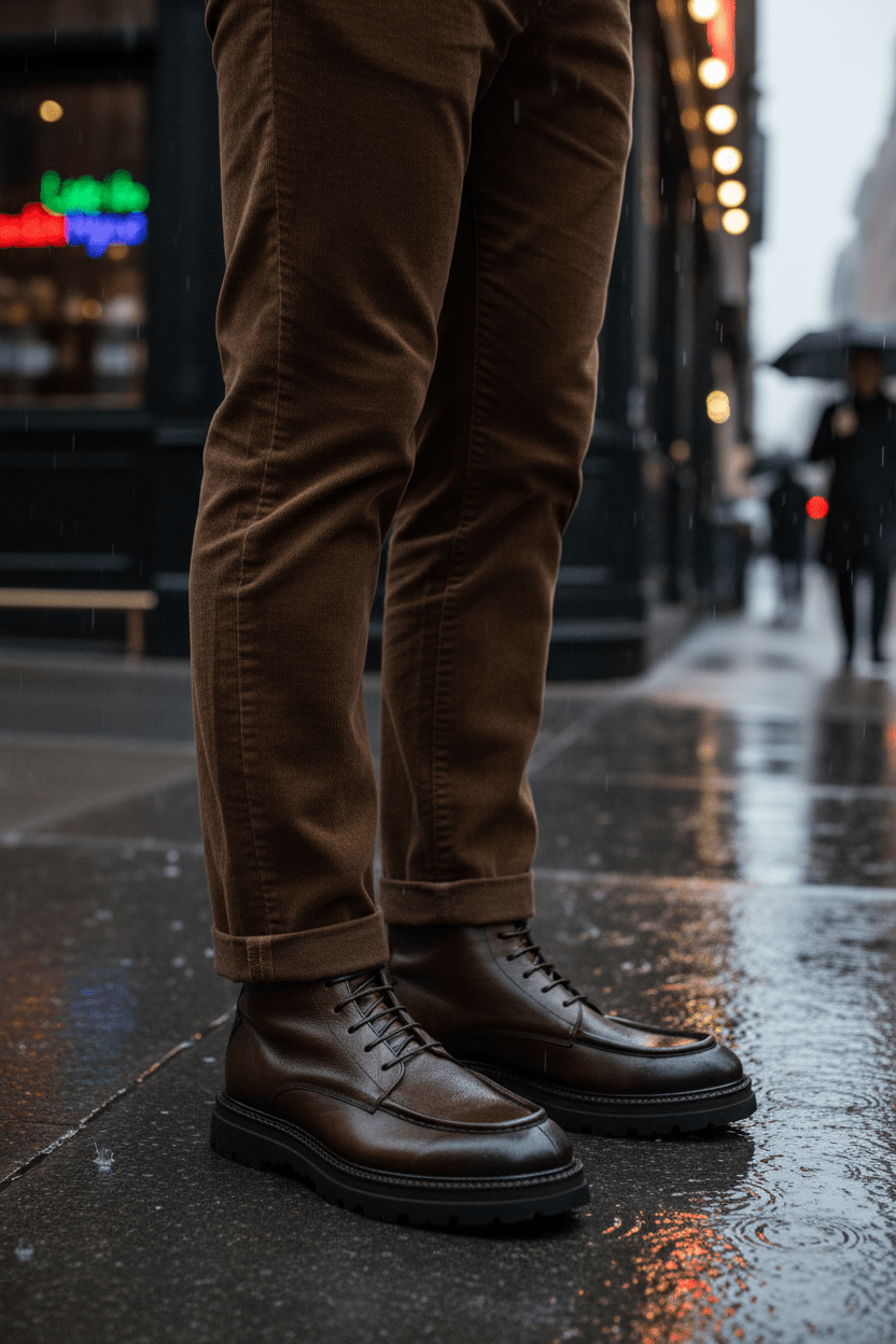 Herren Stiefeletten mit Moccassinnaht aus Leder in Braun & Reissverschluss Herren Stiefeletten Corvari 