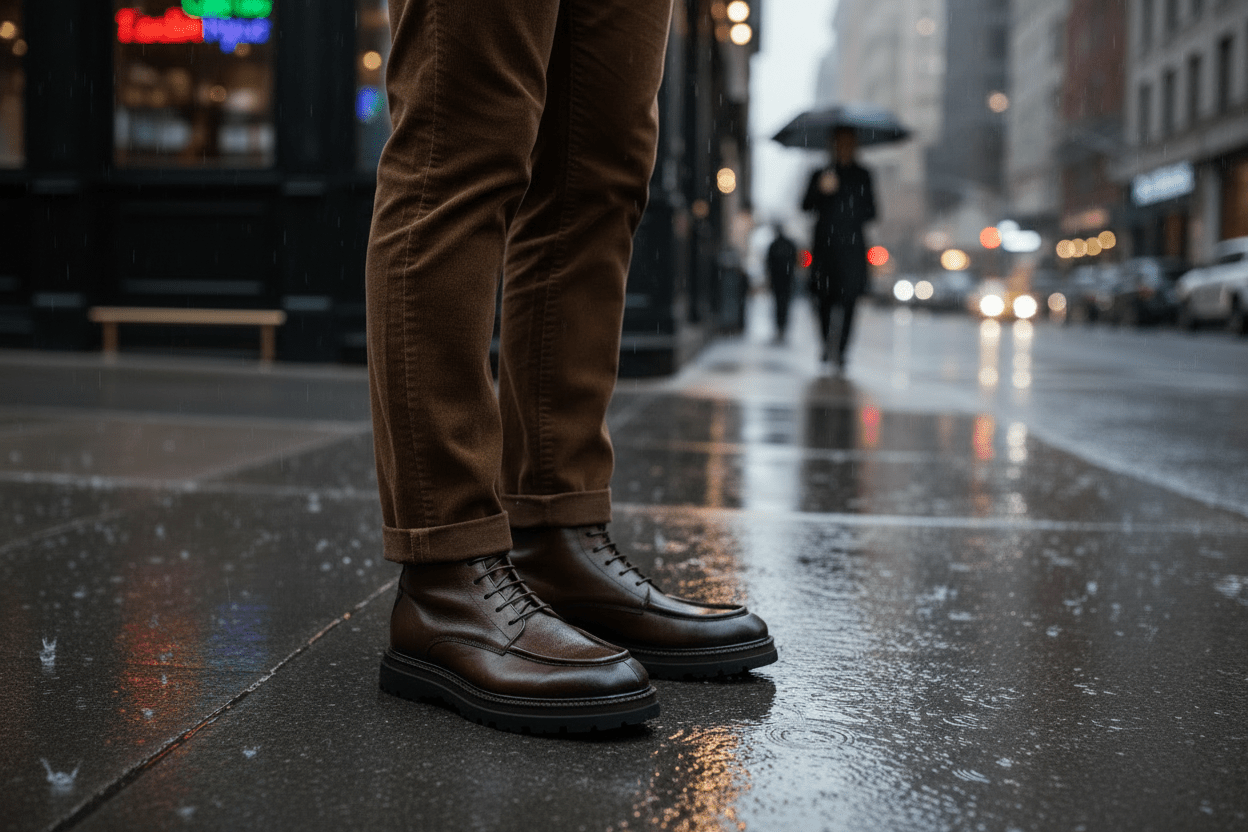 Herren Stiefeletten mit Moccassinnaht aus Leder in Braun & Reissverschluss Herren Stiefeletten Corvari 