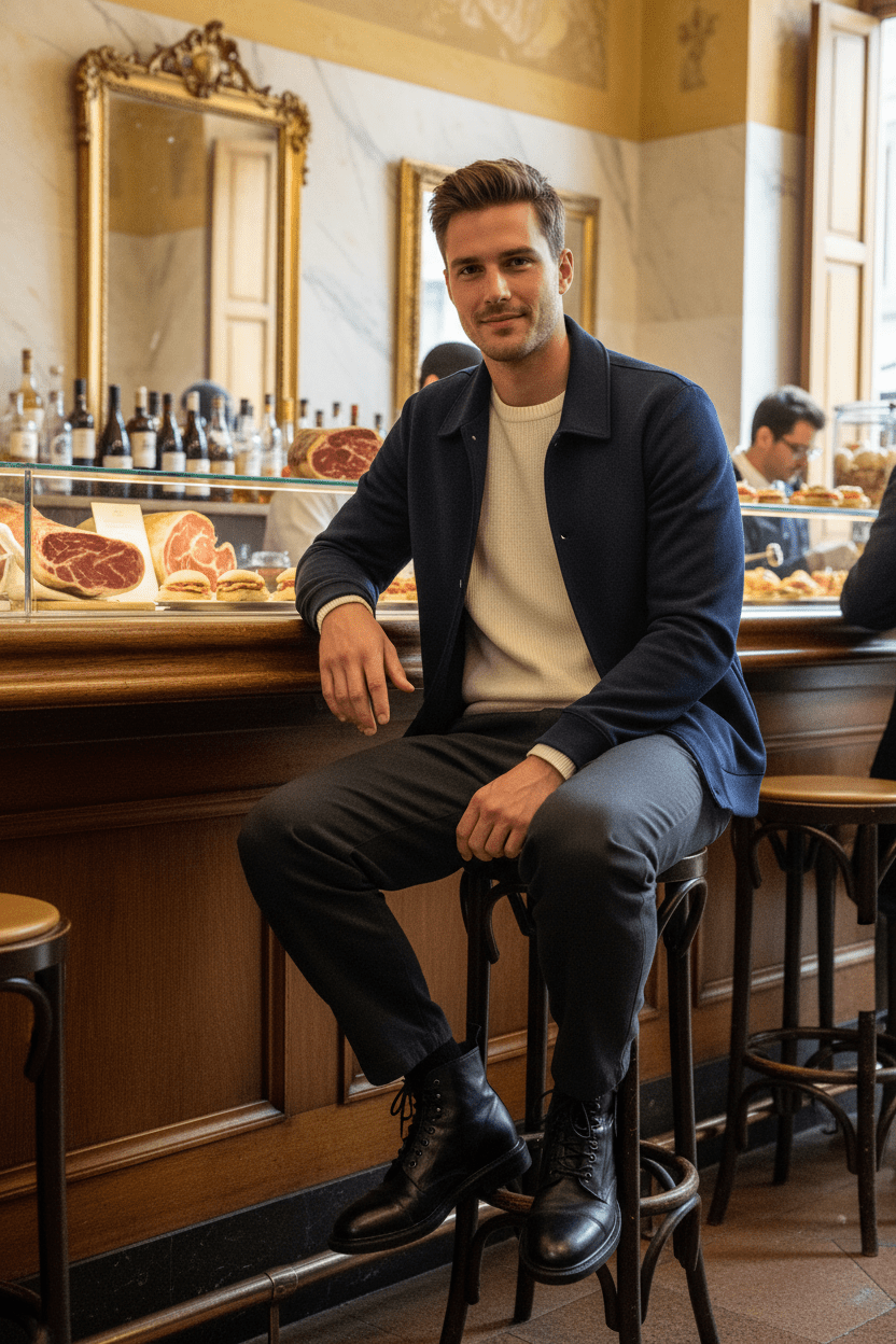 Herren Stiefeletten zum Schnüren in Vintagoptik aus Leder in Schwarz Herren Stiefeletten Moma 