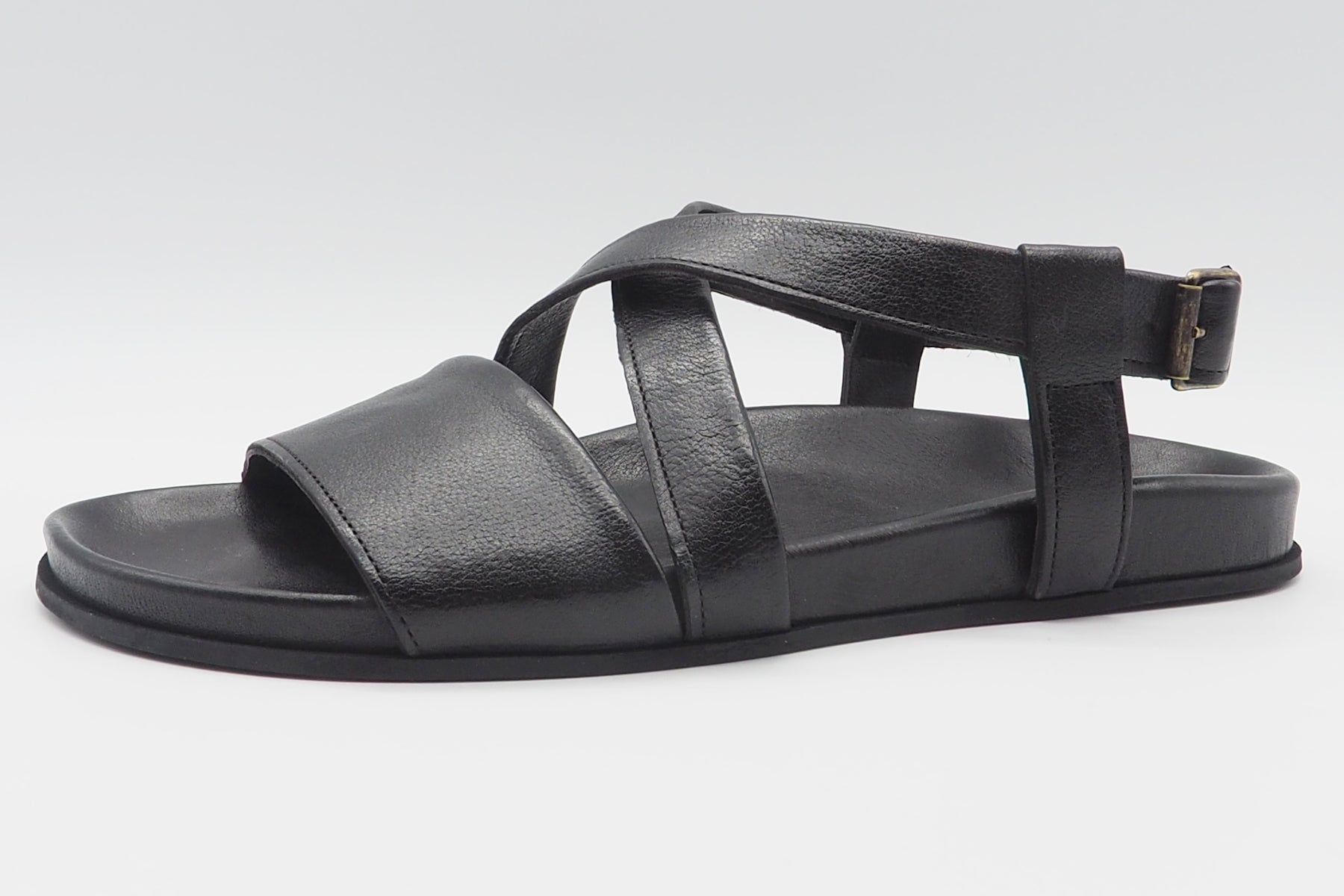 Herrensandale mit Tieffussbett aus Leder in Schwarz - Handgemacht Herren Sommer Schuhe Brador 