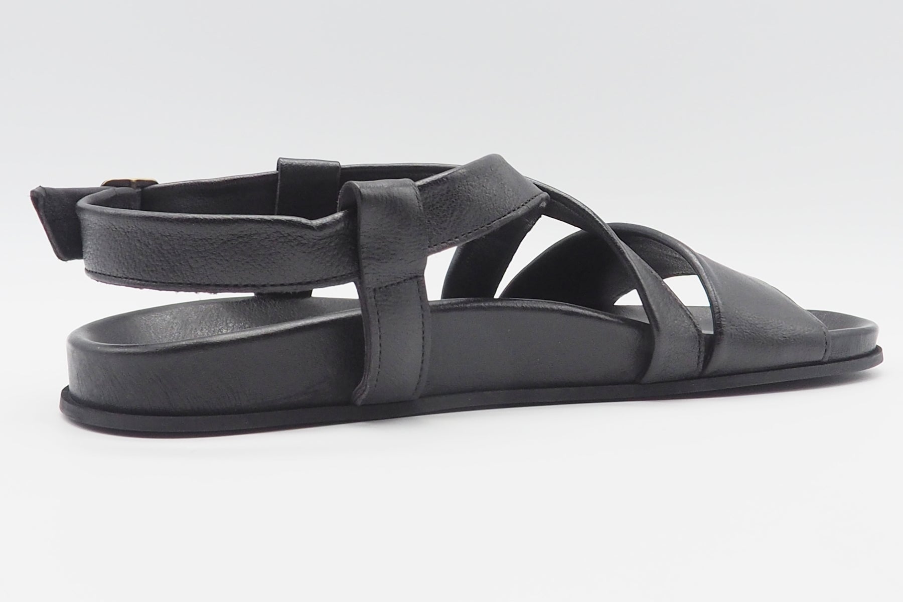 Herrensandale mit Tieffussbett aus Leder in Schwarz - Handgemacht Herren Sommer Schuhe Brador 