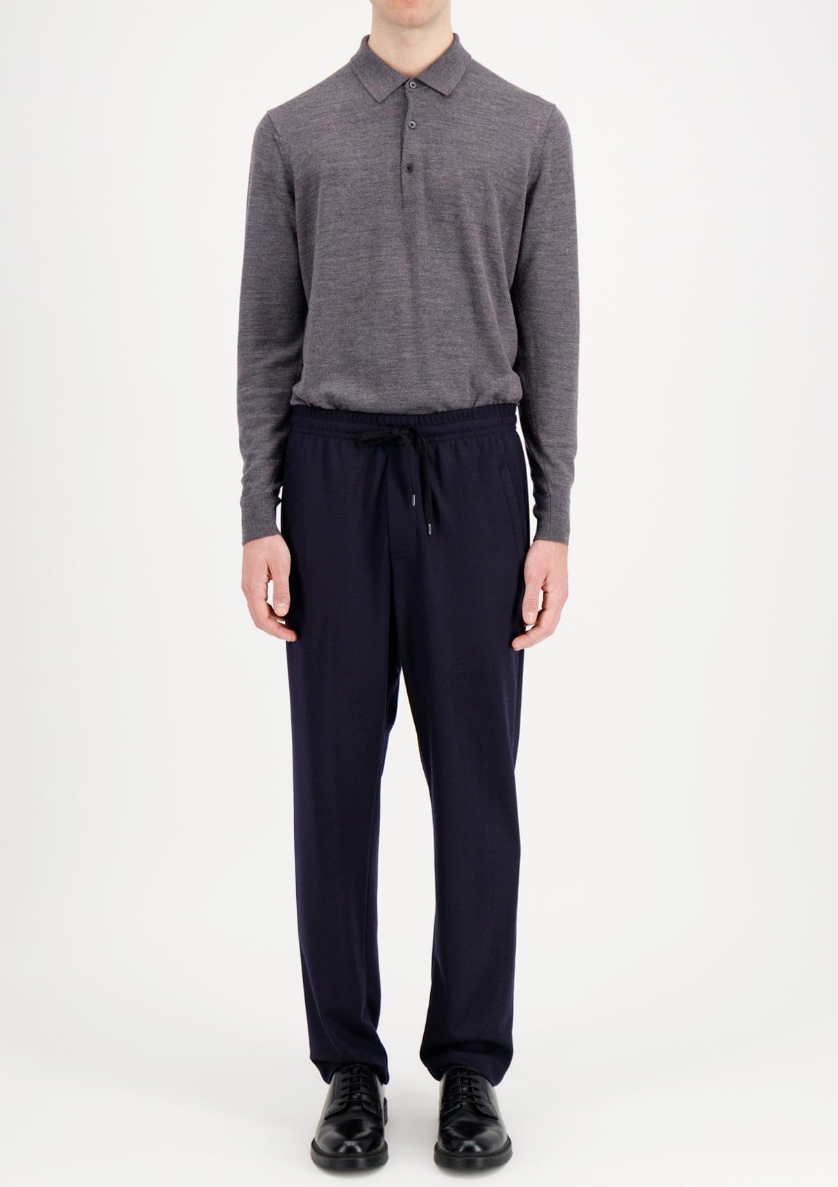 Hochwertige Herren Jogginghose aus Merinowolle aus Vitale Barberis Stoff in Blau melangiert Herren Hose Harris Wharf London 