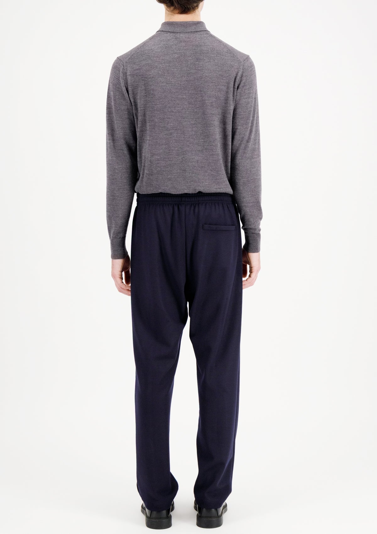 Hochwertige Herren Jogginghose aus Merinowolle aus Vitale Barberis Stoff in Blau melangiert Herren Hose Harris Wharf London 