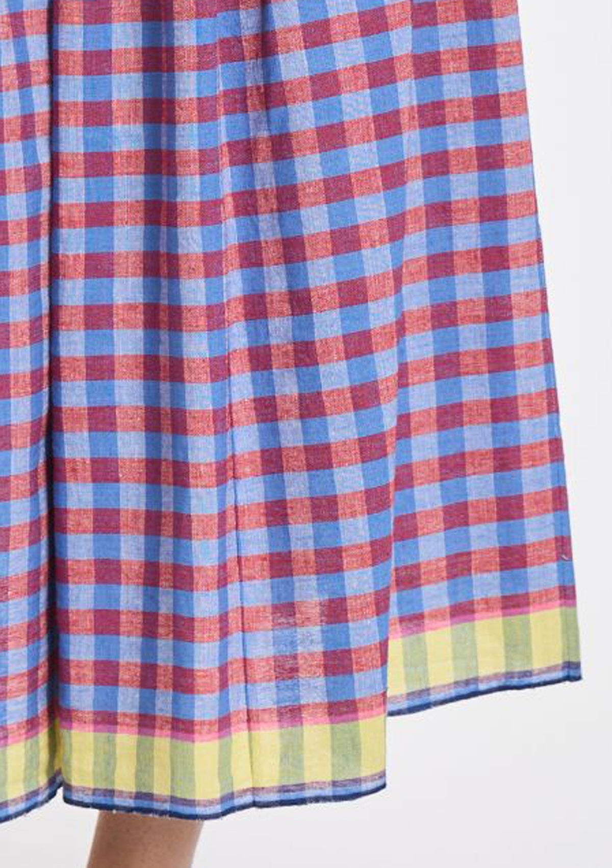 Karierter Rock aus Baumwolle & Leinen in Blau & Rot mit elastischem Bund Damen Rock Payal Pratap 