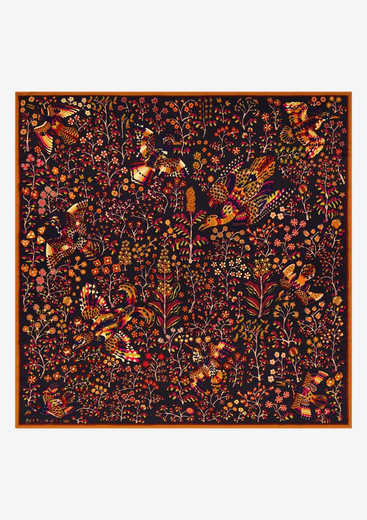 Karre aus Seide und Modal mit floralem Vogeldesign in Schwarz – Rene Perrot Damen Accessoires Tücher & Schals Inoui E. 