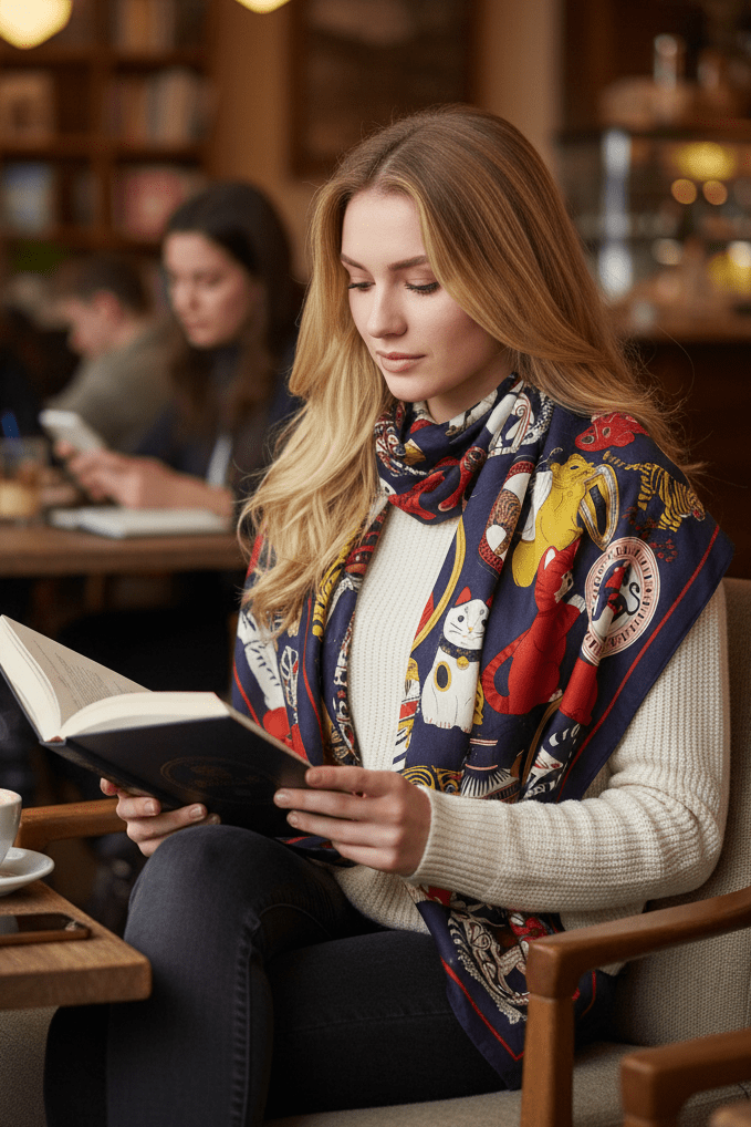 Karre aus Seide und Modal mit vielfältigen Tiermotiven in Blau – Collectionneur Damen Accessoires Tücher & Schals Inoui E. 