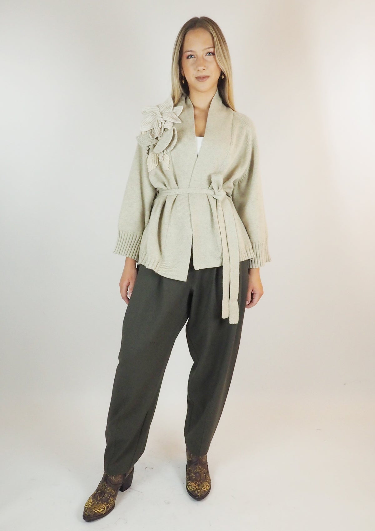 Lange Damenhose mit Falte aus Viskose & Polyester in Kaki Damen Hose Psophia 