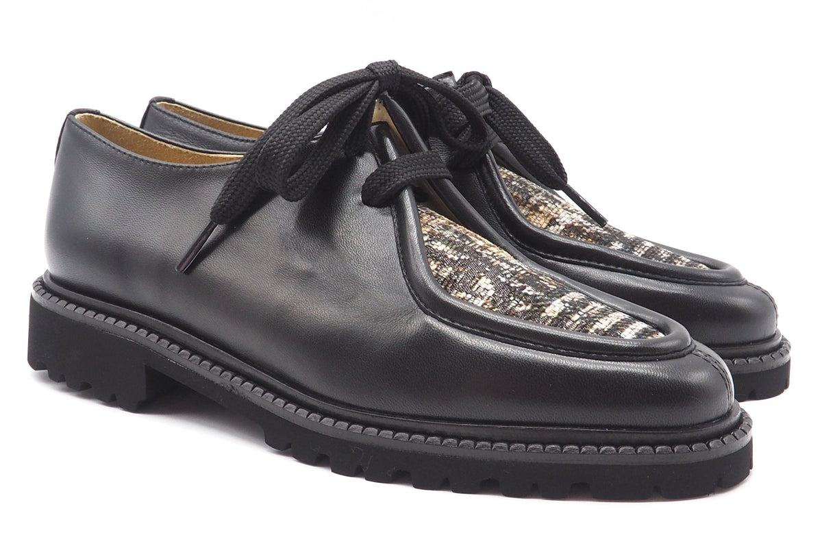 Lässiger Damen Schnürer aus Leder Schwarz mit geprägtem Karoleder & Leichtsohle Damen Loafers & Schnürer Brunate 