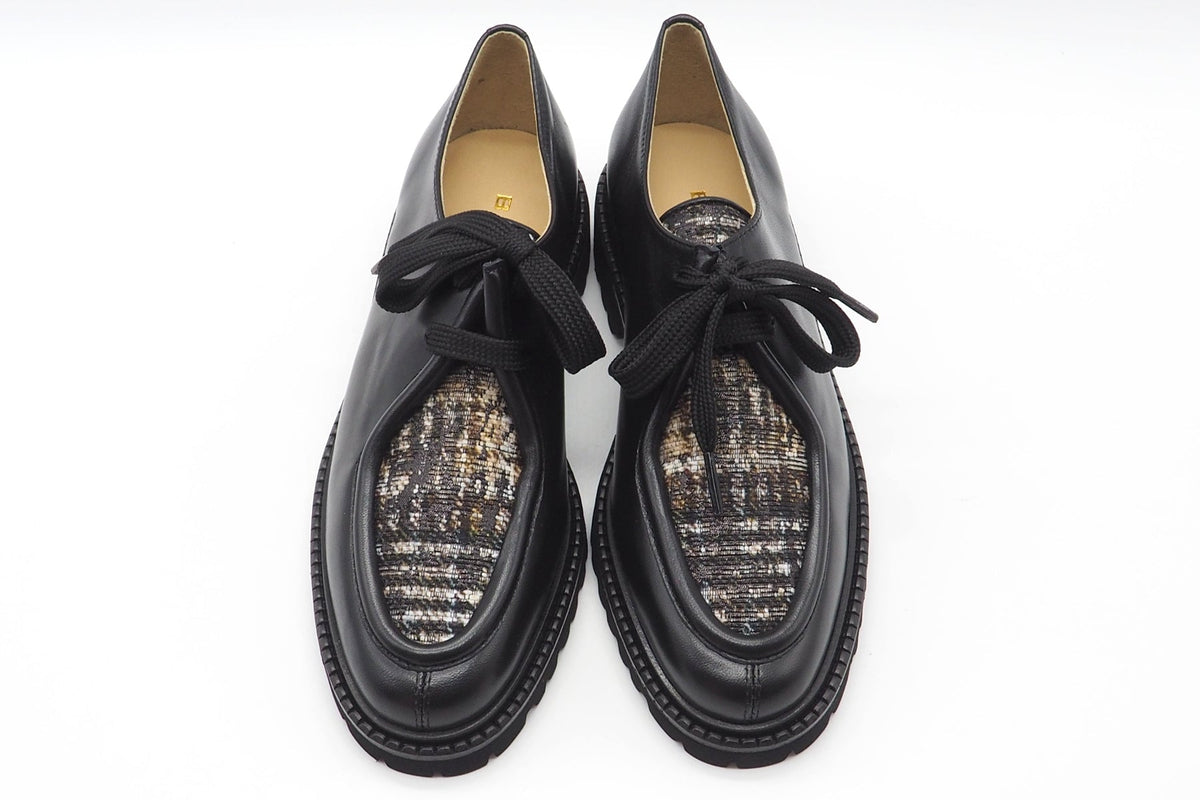 Lässiger Damen Schnürer aus Leder Schwarz mit geprägtem Karoleder & Leichtsohle Damen Loafers & Schnürer Brunate 