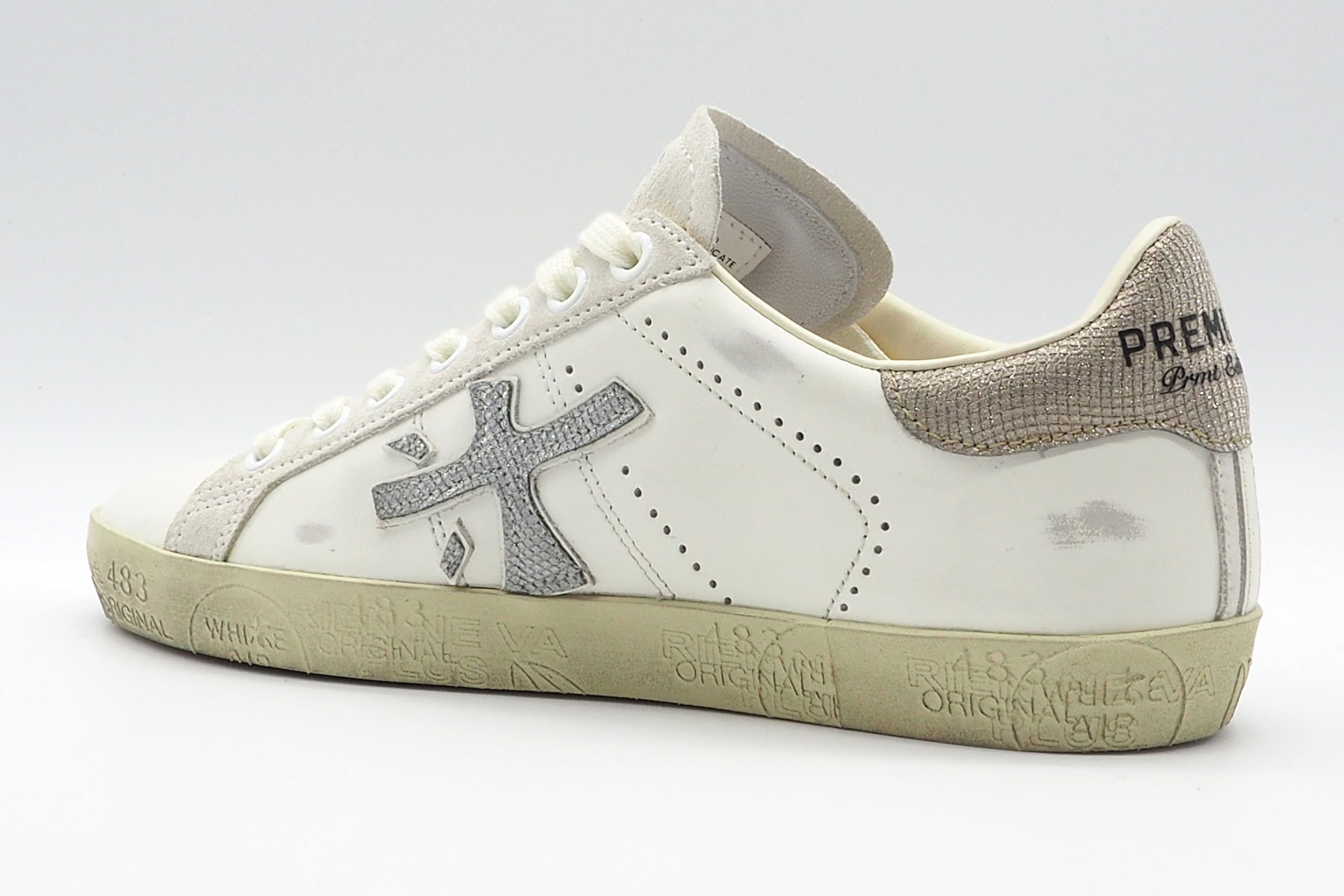 Lässiger Damen Sneaker aus Leder mit used Effekten in Offwhite - Steven Damen Sneaker Premiata 