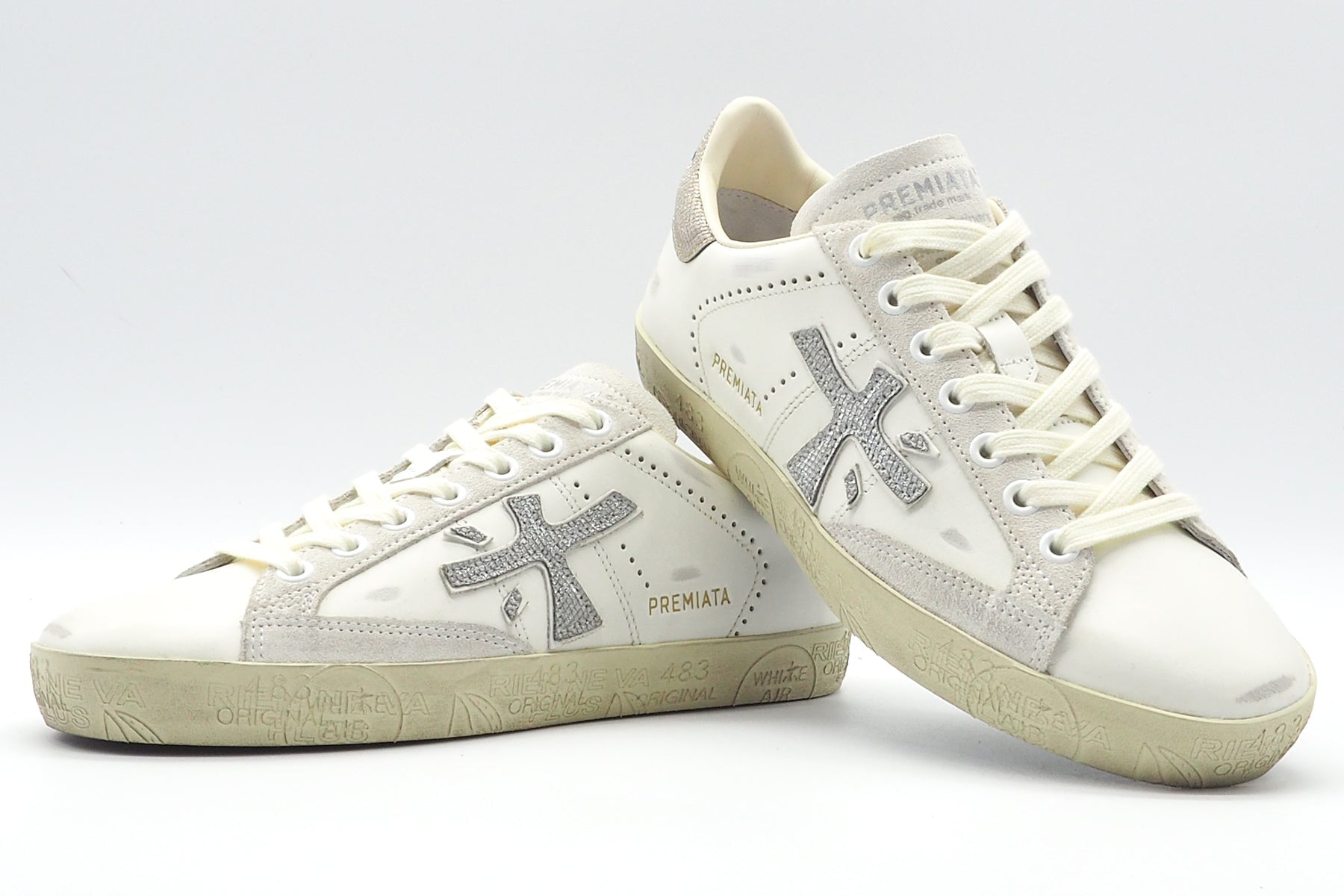 Lässiger Damen Sneaker aus Leder mit used Effekten in Offwhite - Steven Damen Sneaker Premiata 