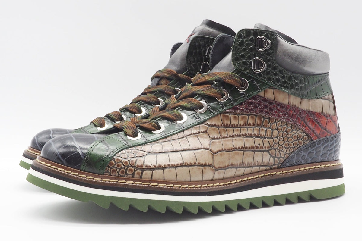 Lässiger Herren Hightop-Sneaker aus geprägtem Leder in Multicolor Herren Sneaker Lorenzi 