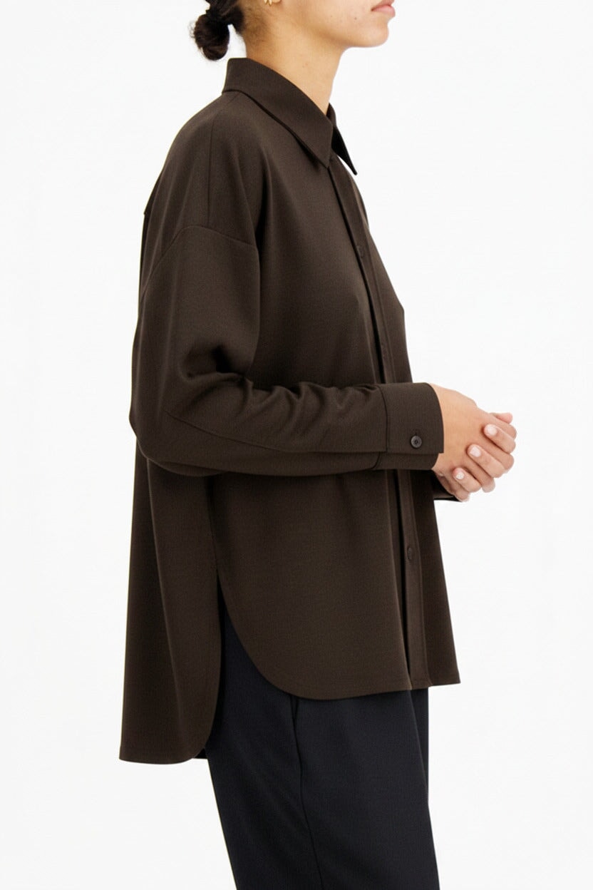 Position 6: Damen Overshirt aus Superfeiner Merinowolle in Dunkelbraun Damen Mantel Harris Wharf London 