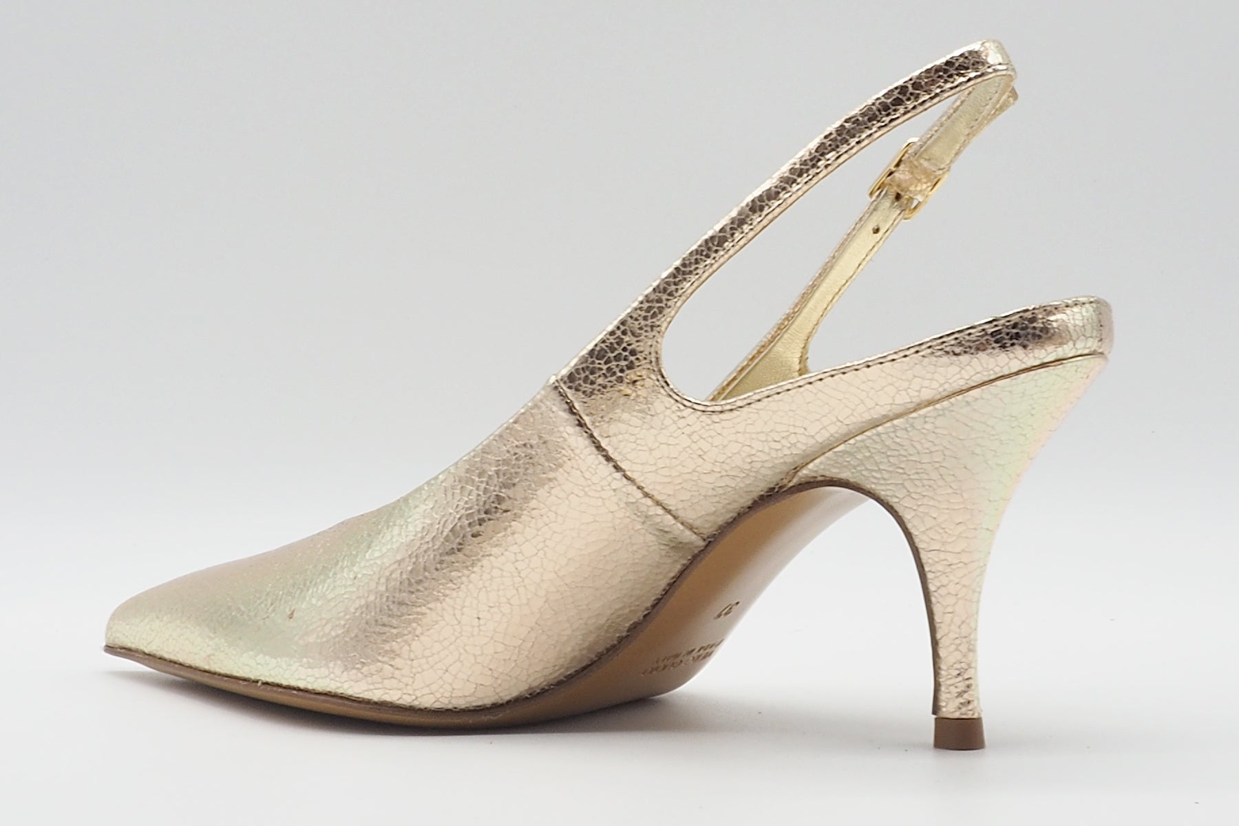 Raffinierter Damen Sling in Metallicleder Platin - 8 cm Absatz Damen Pumps & Slings Guglielmo Rotta 